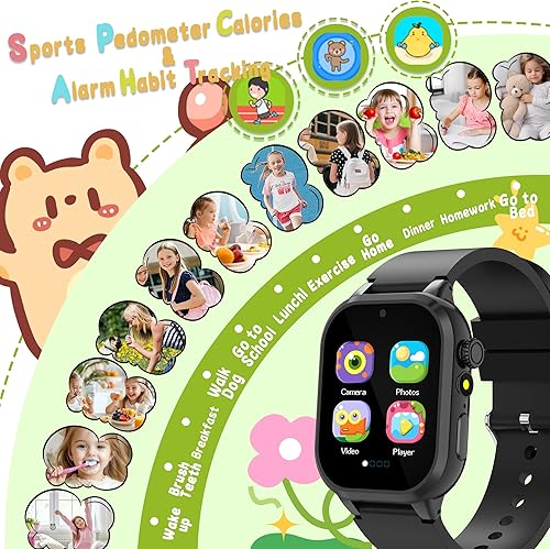 Miniatura 2 de Reloj inteligente para niños, 32 juegos, 3 deportes, libros de audio y tarjetas de estudio, modo escolar, reloj despertador, podómetro, cámara