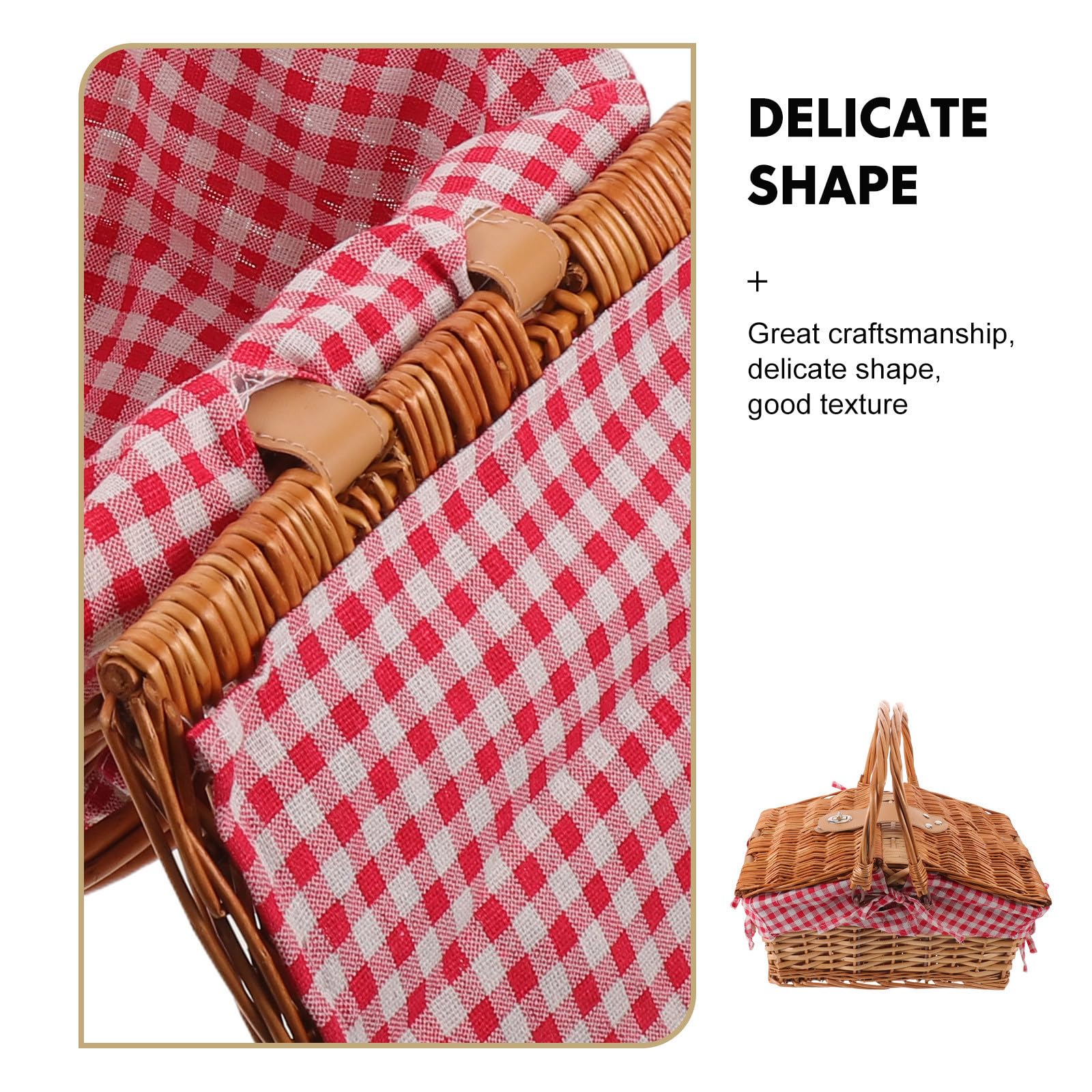 Cesta de Picnic Tejida Vintage de Mimbre con Tapa y Asas Extraíbles
