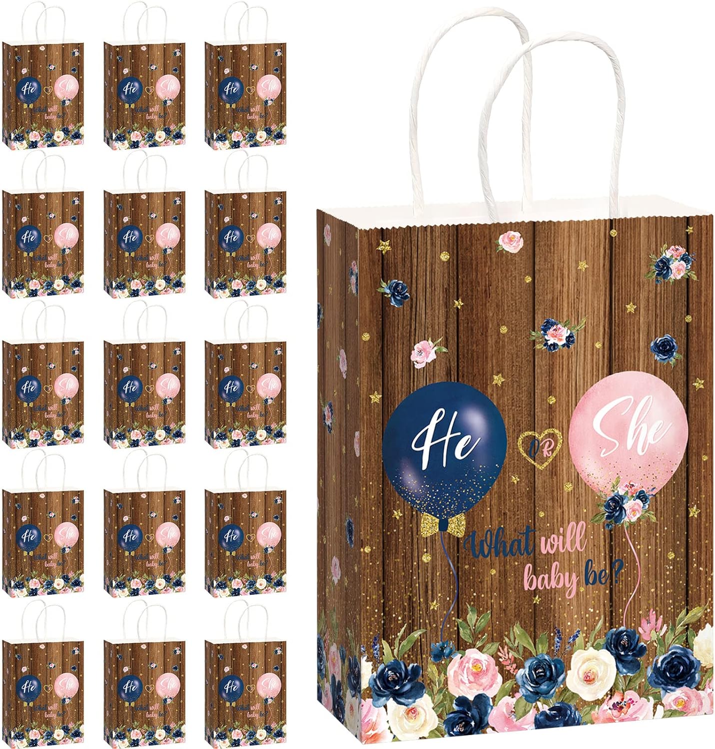 Pajean 16 Pack Gender Reveal Goody Bags He or She Paper