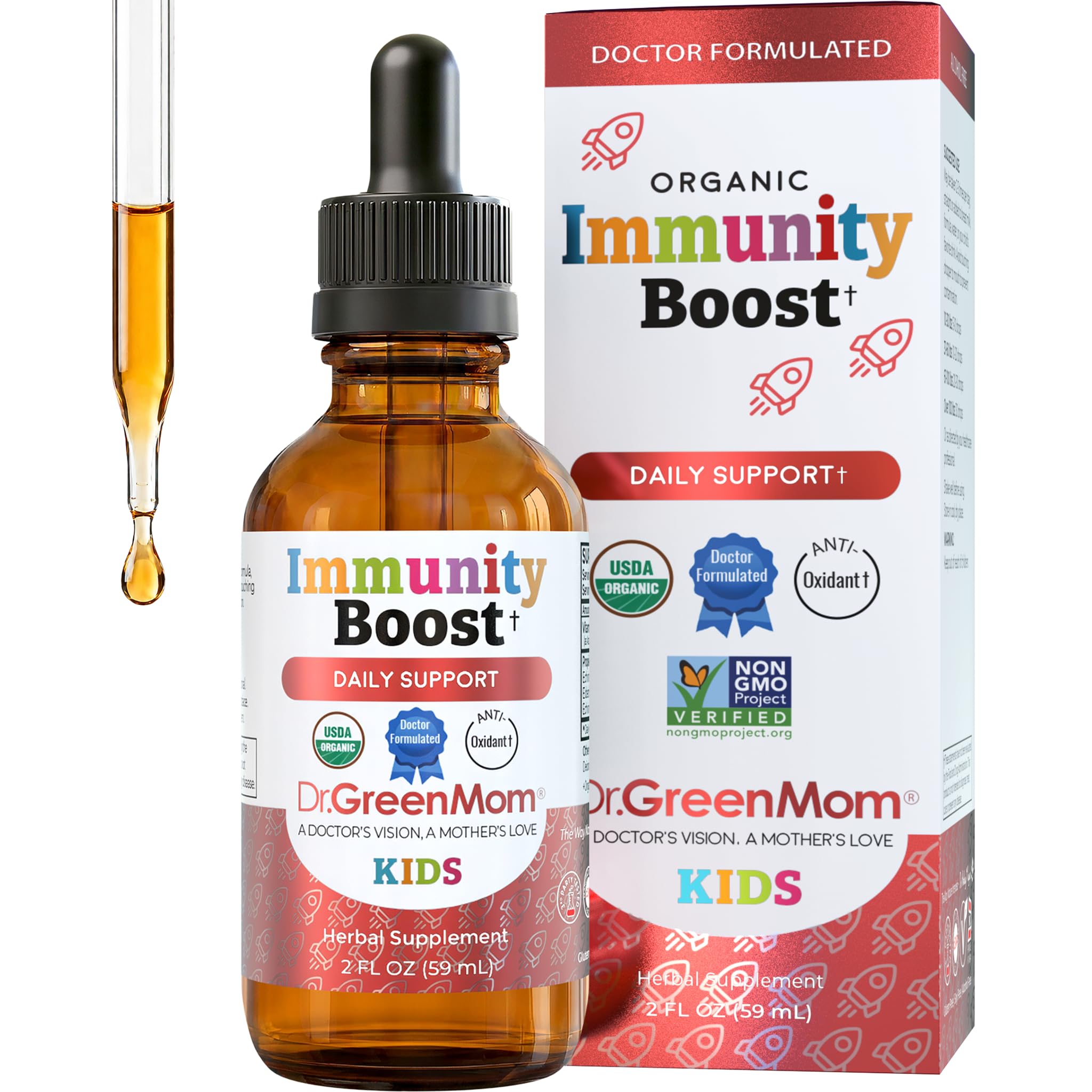 Dr. Green Mom Suplemento para a Imunidade com Equinácea, Sabugueiro, Astragalus e vitamina C, 30 mL