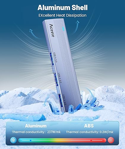 Miniatura 7 de Aceele Hub USB 3.0, adaptador de concentrador de datos USB de 4 puertos con extensor de 4 pies, mini multipuerto USB A divisor portátil para laptop,