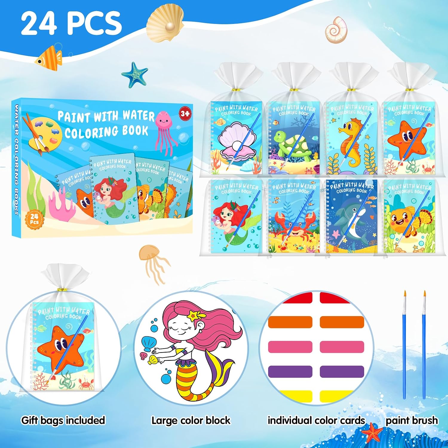 24 Water Coloring Books Under the Sea Party Favors, Beach Ocean Mini Coloring Books Bulk for Kids Birthday Classroom Goodie Bags Stuffers, Summer Toys Activity Books End of Year Student Gifts Prizes