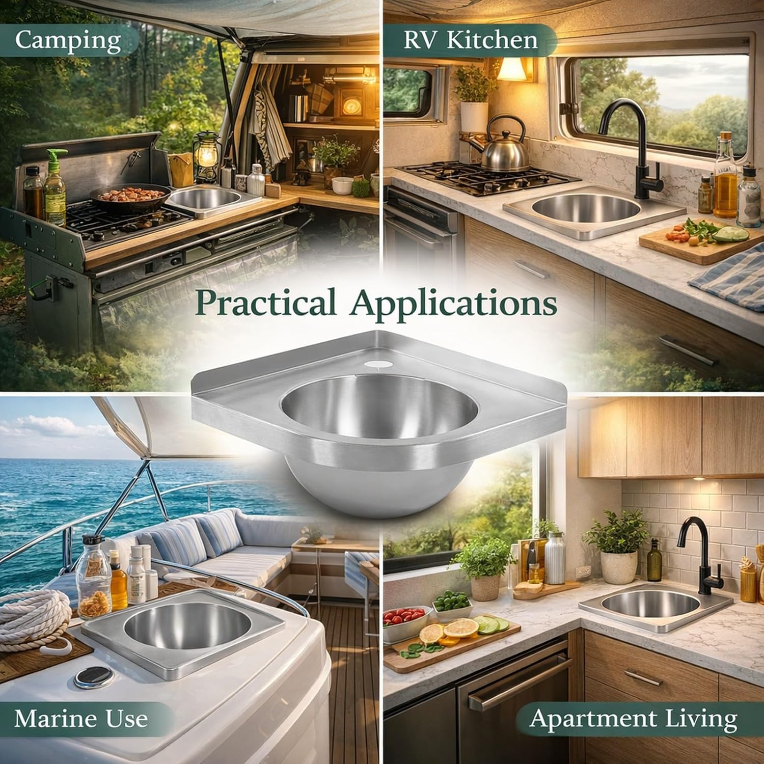 Triangle Corner Basin Sink, 304 Stainless Steel, Brushed Finish, 12 x 12 x 5.1 Inch, for Kitchen Bathroom RV - Space Saving Design, Modern Look, Ideal for Boats and Small