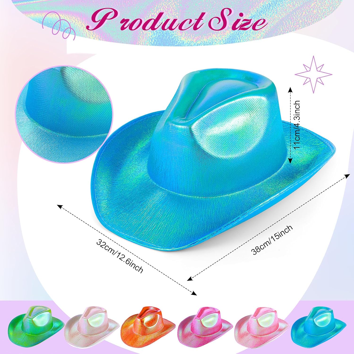 6 Sets Sequin Skirt with Cowgirl Hat for Women Glitter Cowgirl Hat Tassel Wrap Skirt Space Disco for Women Hip Scarf Belly Dance