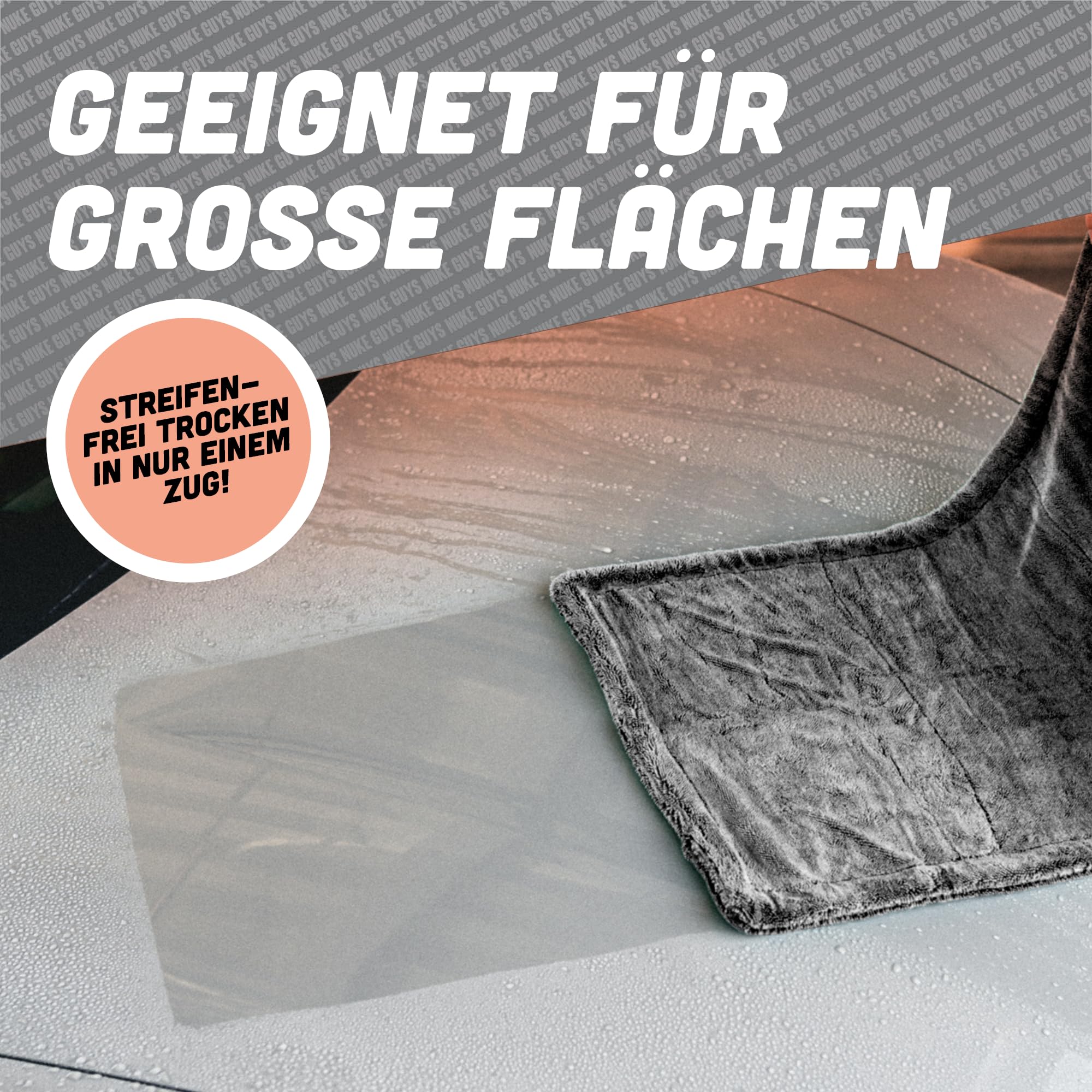 Nuke Guys Gamma Dryer XXL | Chiffon Sec Ultra-Absorbant 1400 g/m² Gris 50 x 80 cm | Non Pelucheux, Fibres Douces, sans Rayures, Extra-Large | Microfibre de qualité supérieure pour Voiture, Moto, vélo