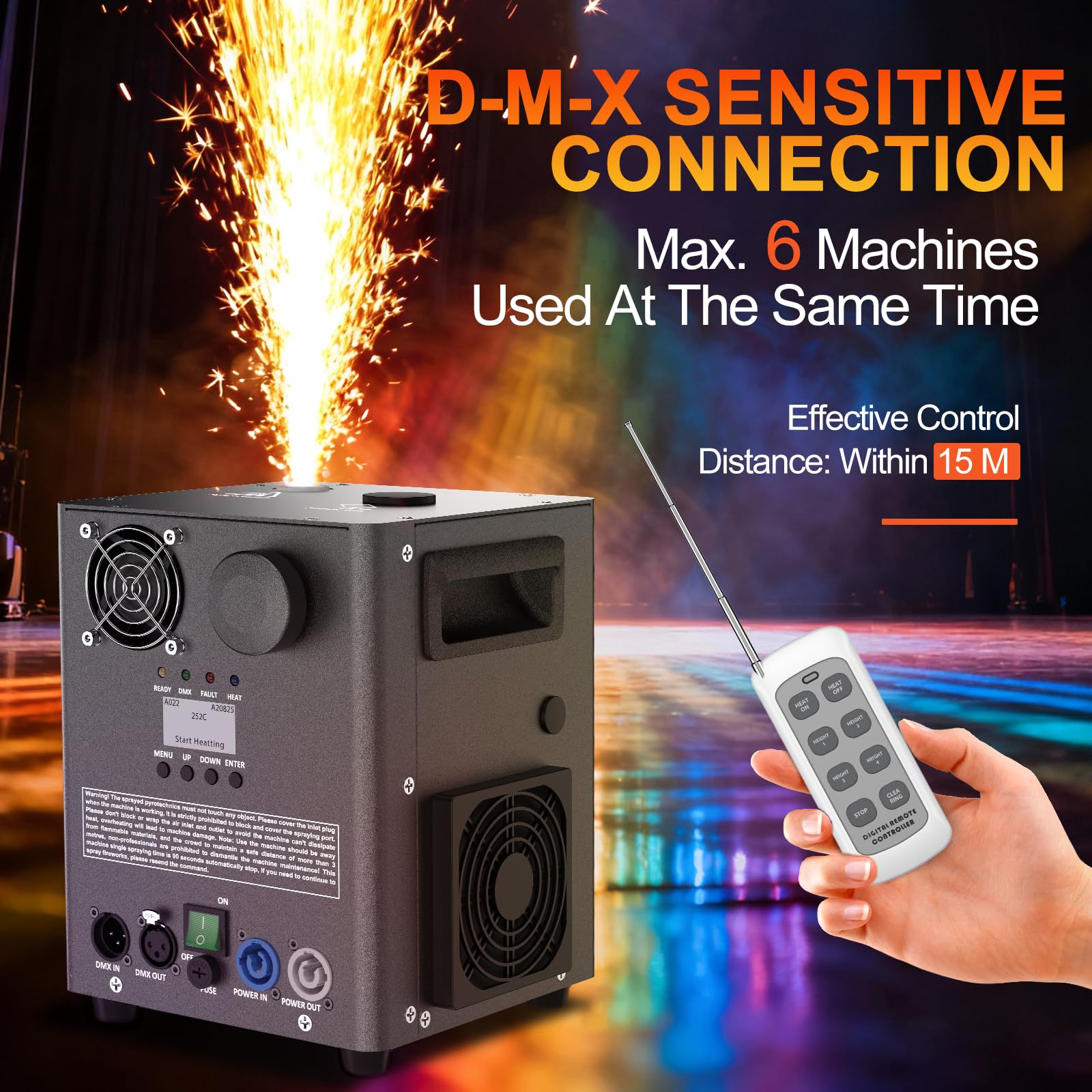 2PCS 1000W Professionnel Machines Pyrotechniques, d-mx512 & Télécommande sans fil Machine à Étincelles Froides Zéro Pollution pour Mariage Fête Scène Noël Halloween