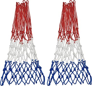 Sanung 2 Pack Heavy Basketball Net Rainproof Sunscreen, Red White Blue Bold Polyester Braided Rope, 12 Loops for Indoor Outdoor Professional Competitions