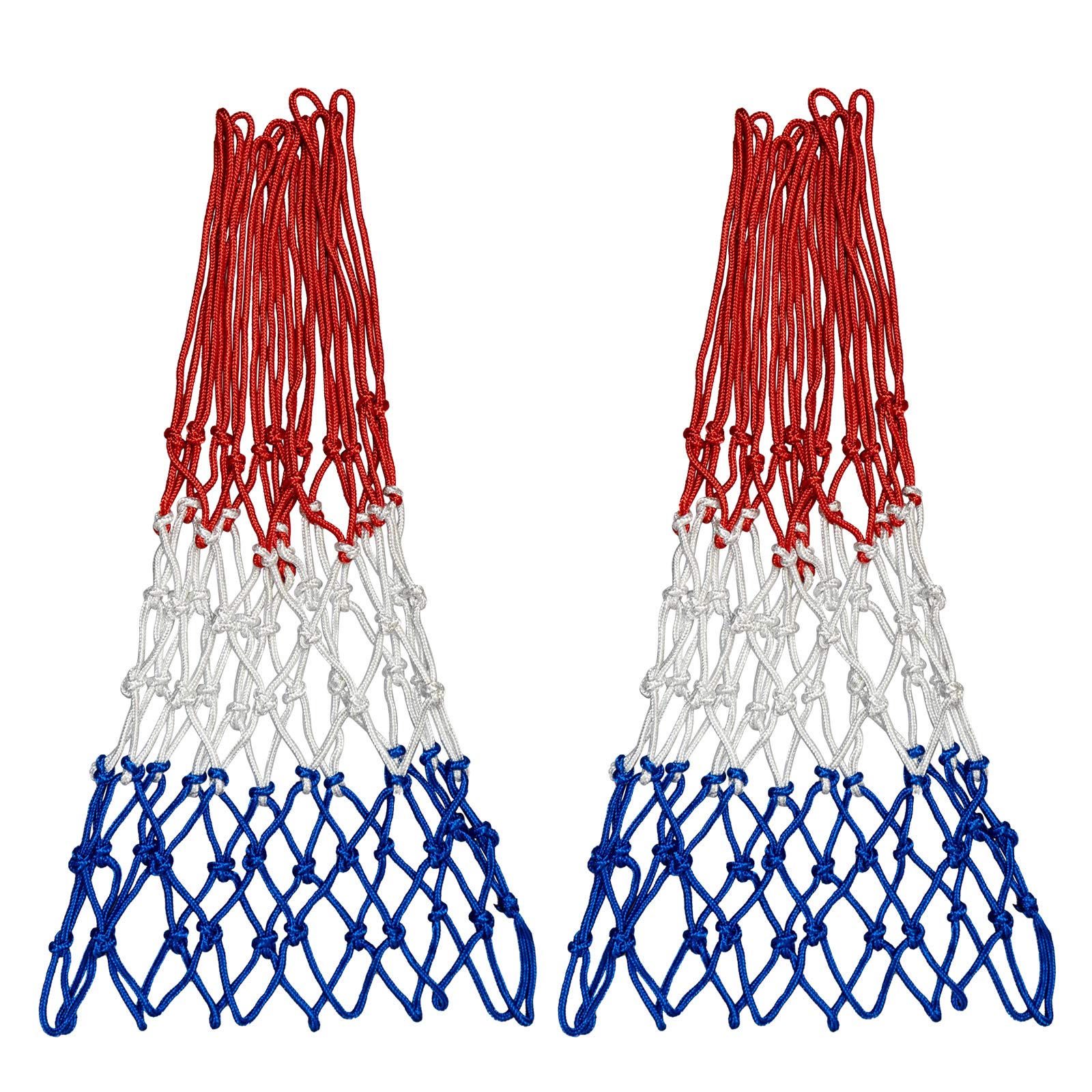Sanung 2 Pack Heavy Basketball Net Rainproof Sunscreen, Red White Blue Bold Polyester Braided Rope, 12 Loops for Indoor Outdoor Professional Competitions
