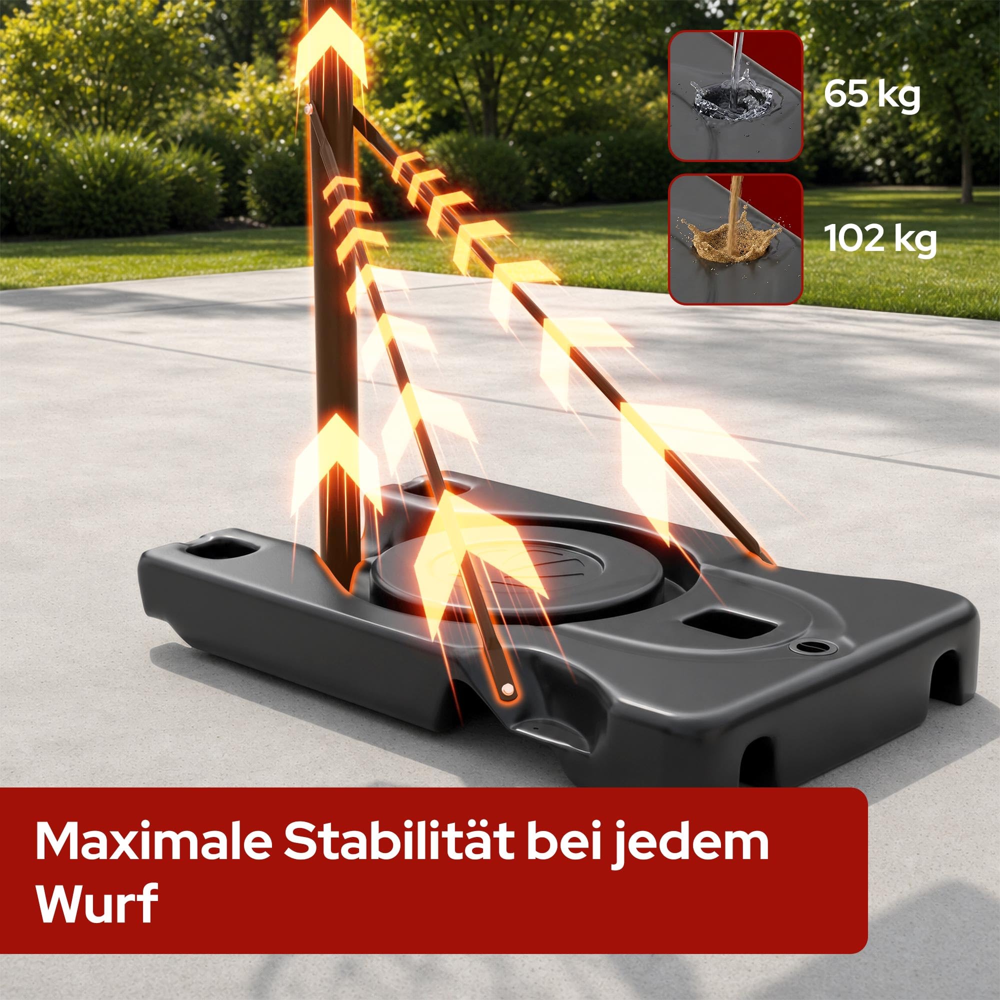 KM-Fit Basketballkorb Outdoor höhenverstellbar 135–305 cm | Mobiler Basketballständer mit Federkorb, Rollen & Backboard | Basketballanlage für Kinder, Jugendliche & Erwachsene | inkl. 2 Netze