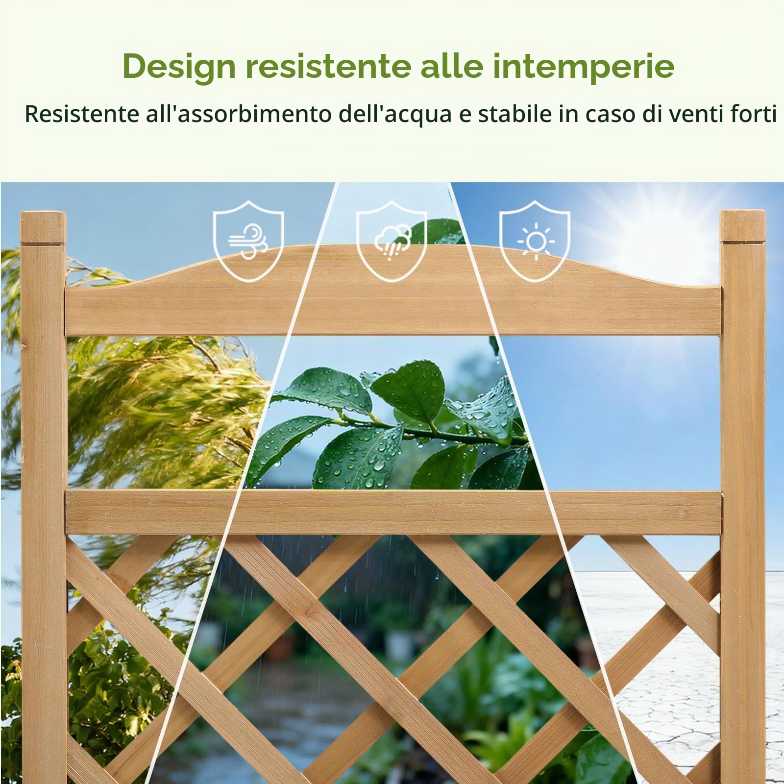 Fioriera in legno con grigliato e ruote, rialzata, resistente alle intemperie con fori di drenaggio, per giardino, balcone e terrazza, 49 x 28 x 116 cm – Marrone chiaro