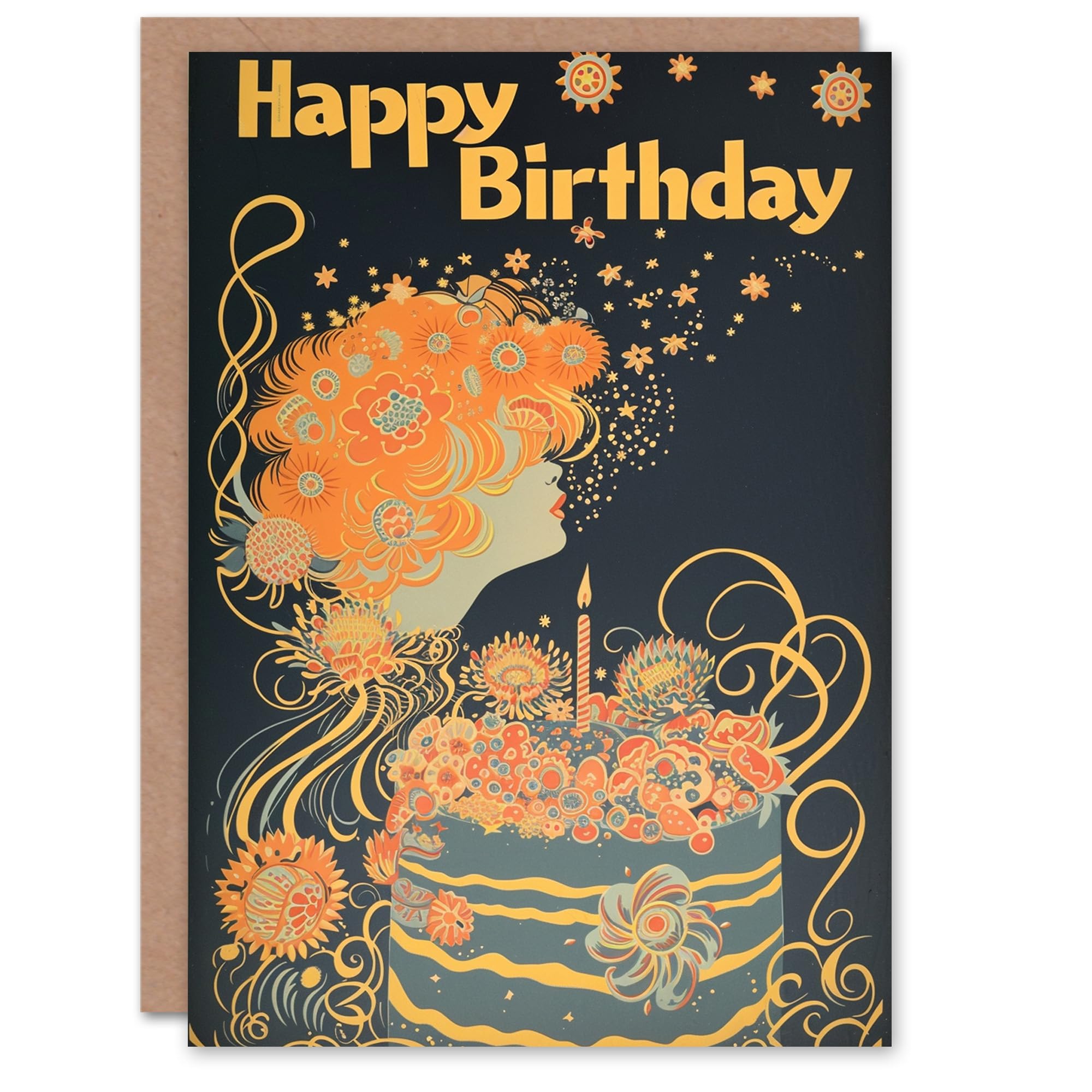 Artery8 Birthday Card Floral Dream Woman with Flower Cake For Her Gran Sister Niece Daughter Wife Woman Greeting Card