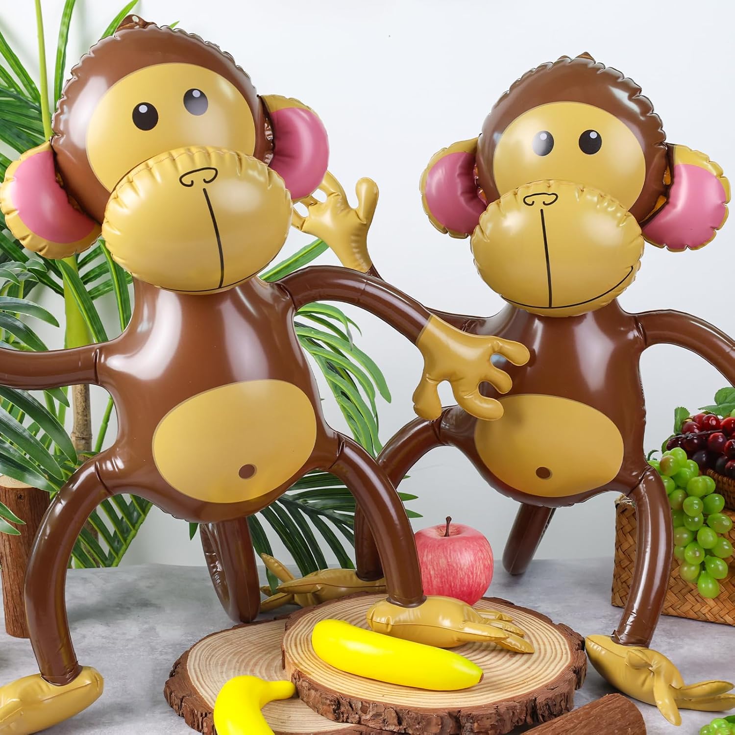 Set of 3 FUTUREPLUSX 3 PCS Inflatable Monkeys, Jungle Animal Balloons Jungle Themed Birthday Party Decorations Baby Shower Party Supplies