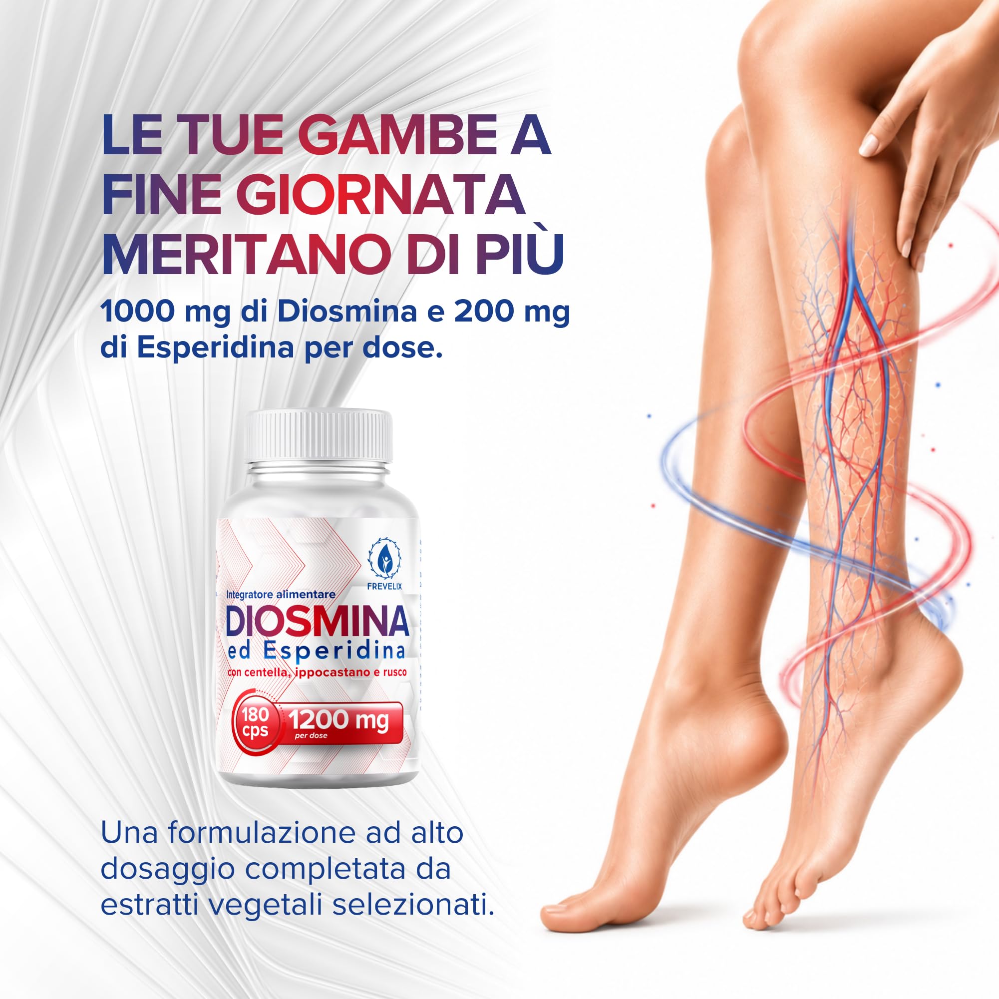 Diosmina Esperidina Alto Dosaggio 1200mg 180 Capsule - Per Funzionalità del Microcircolo con Centella Asiatica, Ippocastano, Rusco e Bromelina