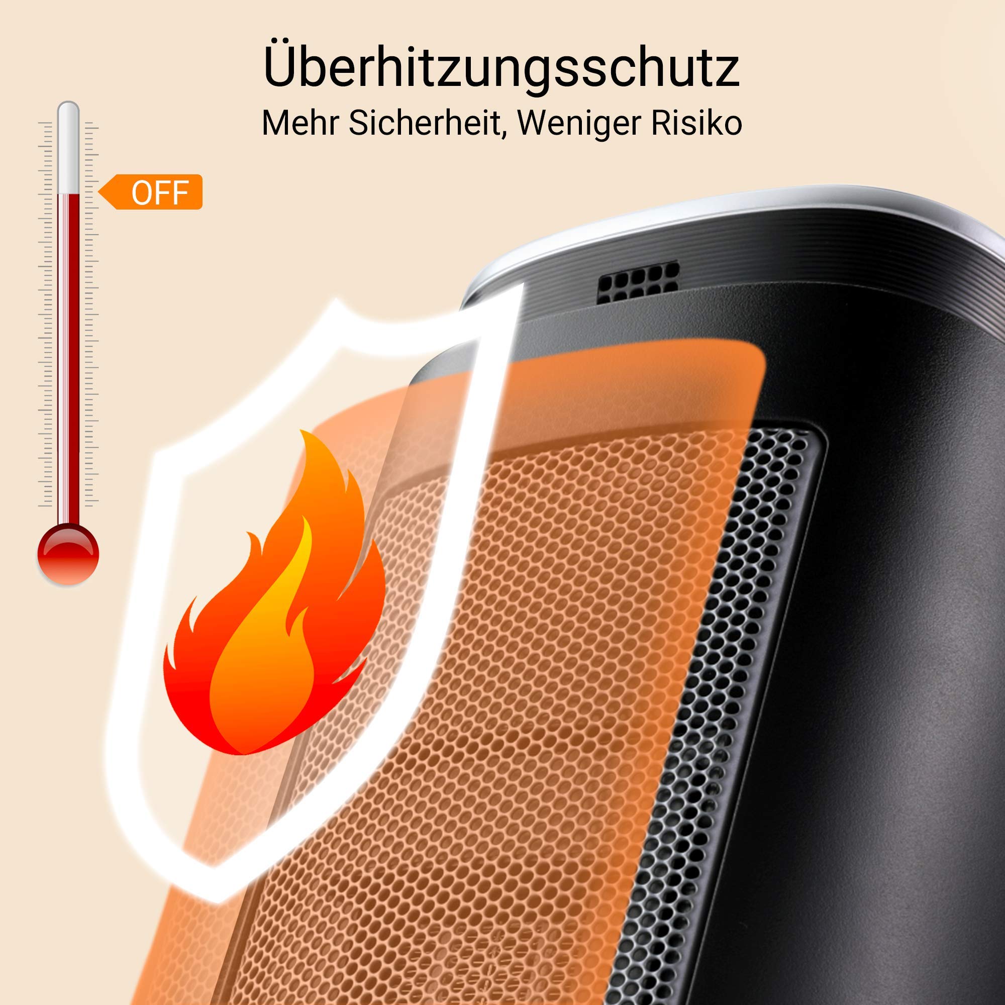 Midea NTH20-18MRA - Termoventilador cerámico 2000W con termostato, oscilación 70 °, calentador eléctrico con 2 niveles de calefacción, modo ECO, temporizador 8H