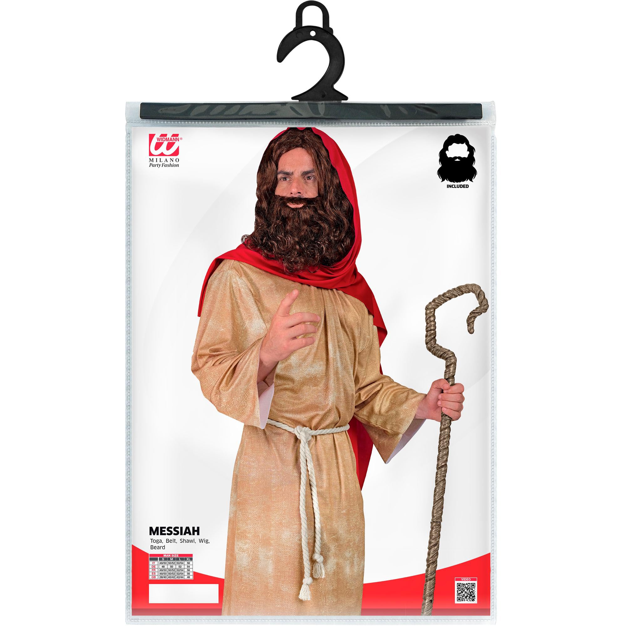 W WIDMANN MILANO Party Fashion - Messias Kostüm Herren | 5-teiliges Set mit Tunika, Gürtel, Schultertuch, Perücke und Bart für Krippenspiel, Theater, Mottopartys, Karneval