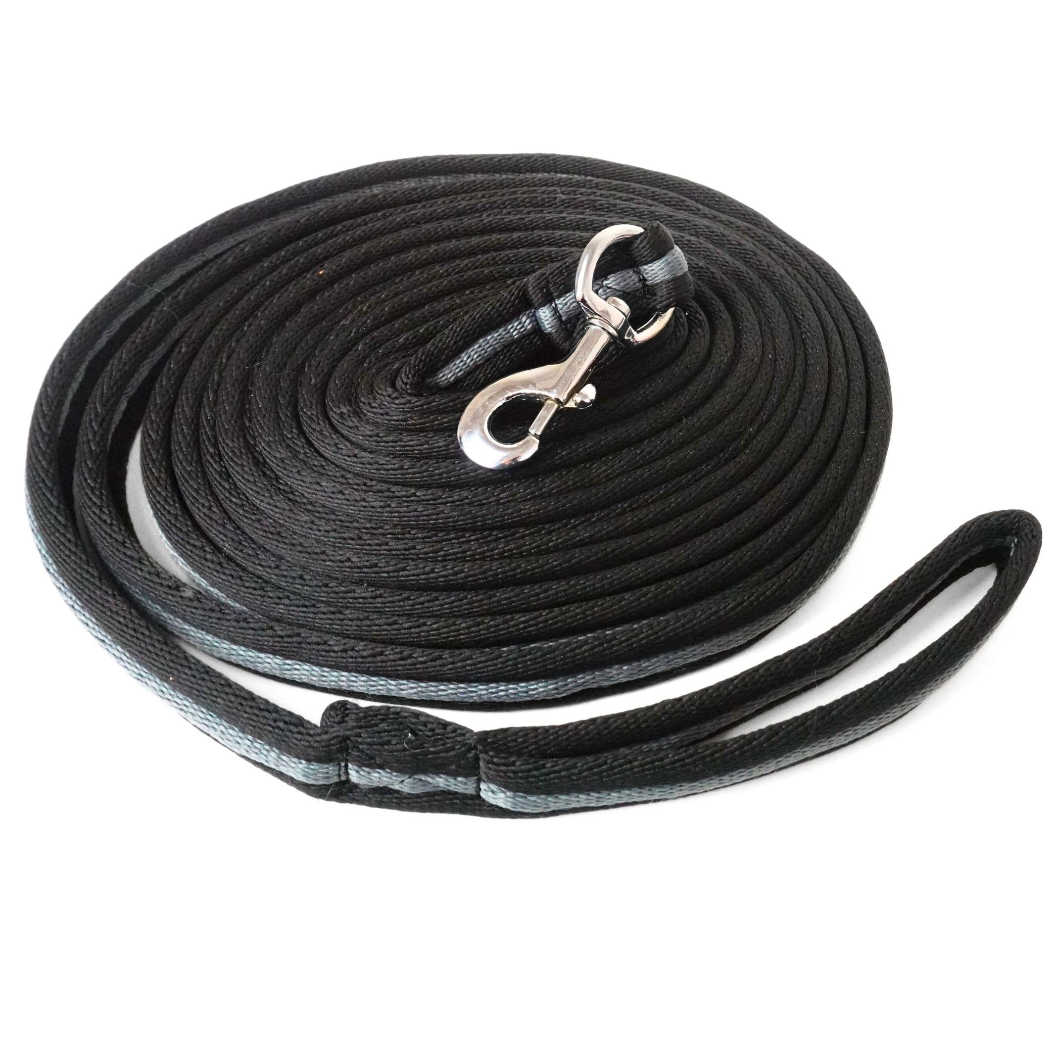 Longierleine für Pferde Longe Pferd ideal für Bodenarbeit, Gymnastizierung, Softlonge Länge 8m (Schwarz Grau)