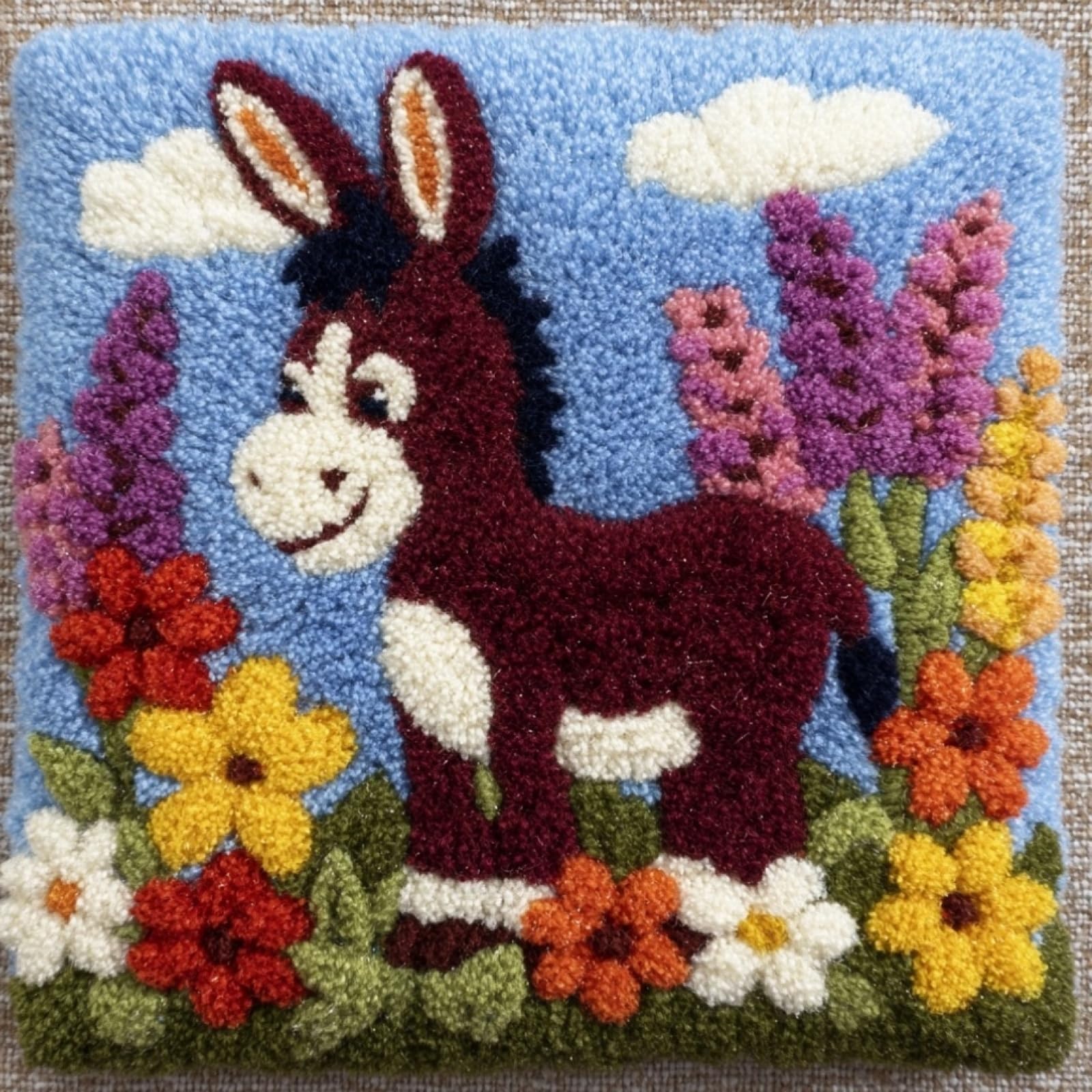 AxiangziK Latch Hook Cushion Kit for Beginners,Flowers and Donkeys