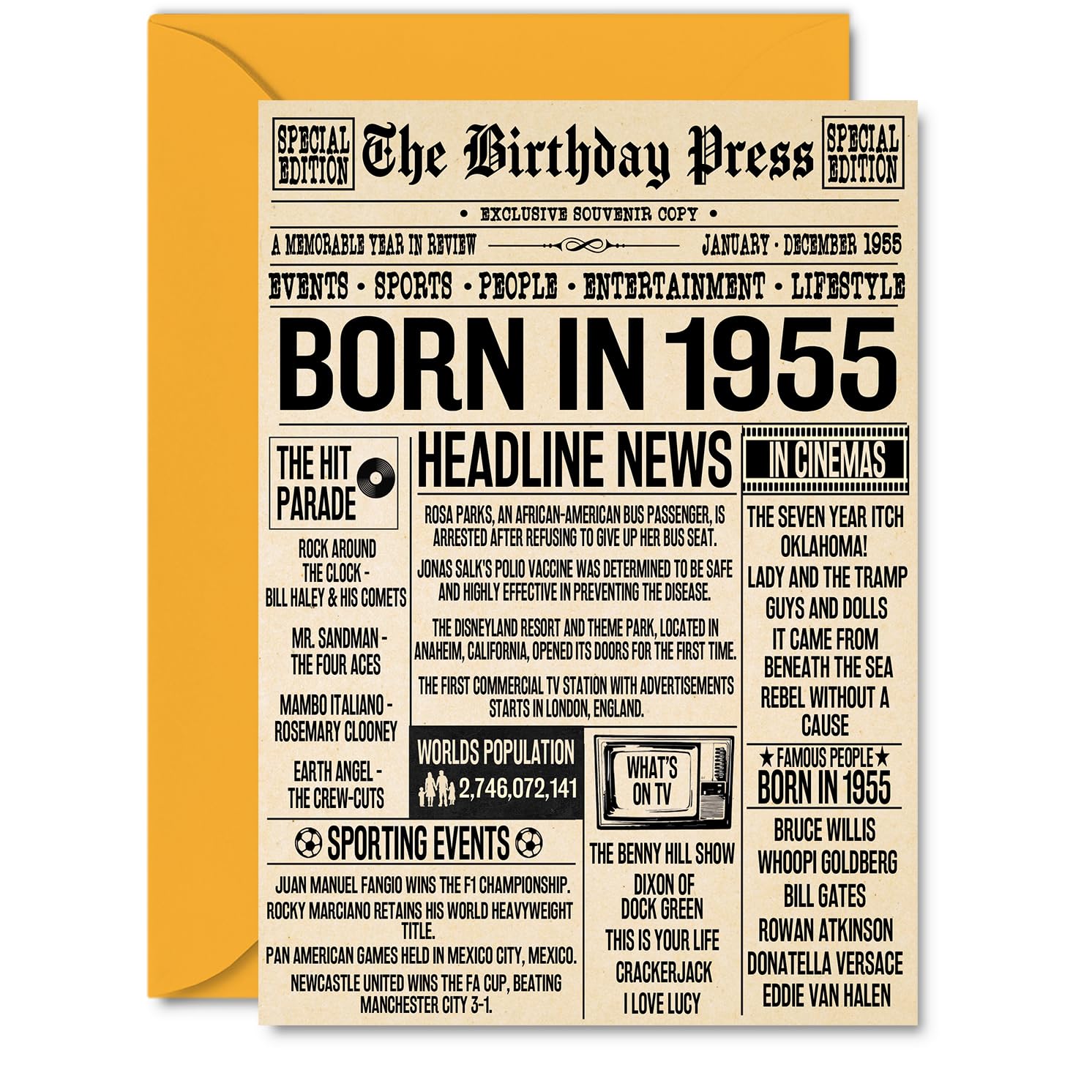 71st Birthday Cards for Women Men - Born In 1955 Newspaper - Happy 71 Birthday Card for Grandma Grandad Nan Vintage Retro Back In 1955, A5 Bday Greeting Cards