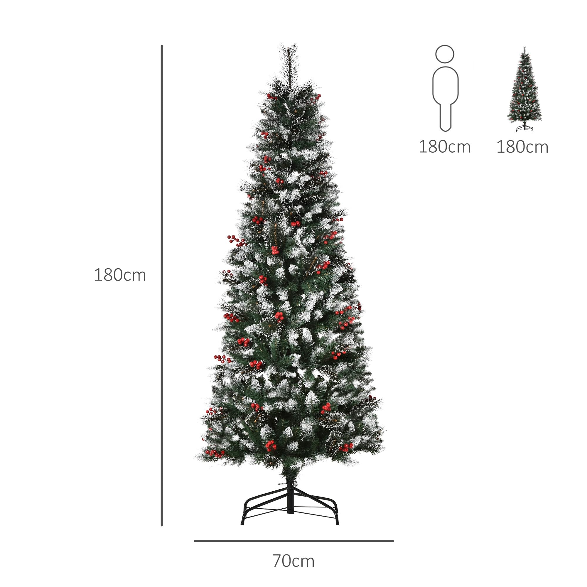 HOMCOM Árbol de Navidad 180 cm con Nieve 539 Ramas Base Plegable Verde