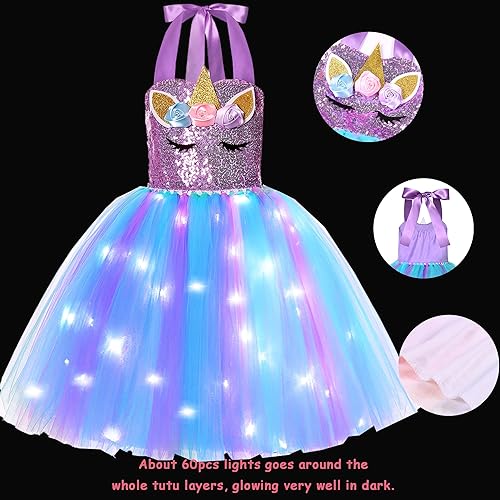 Miniatura 2 de KAKALVER Unicorn Dress for Girls Unicorn Costume LED Light Up for Dress up Halloween Birthday Party Decoration Unicorn Gifts