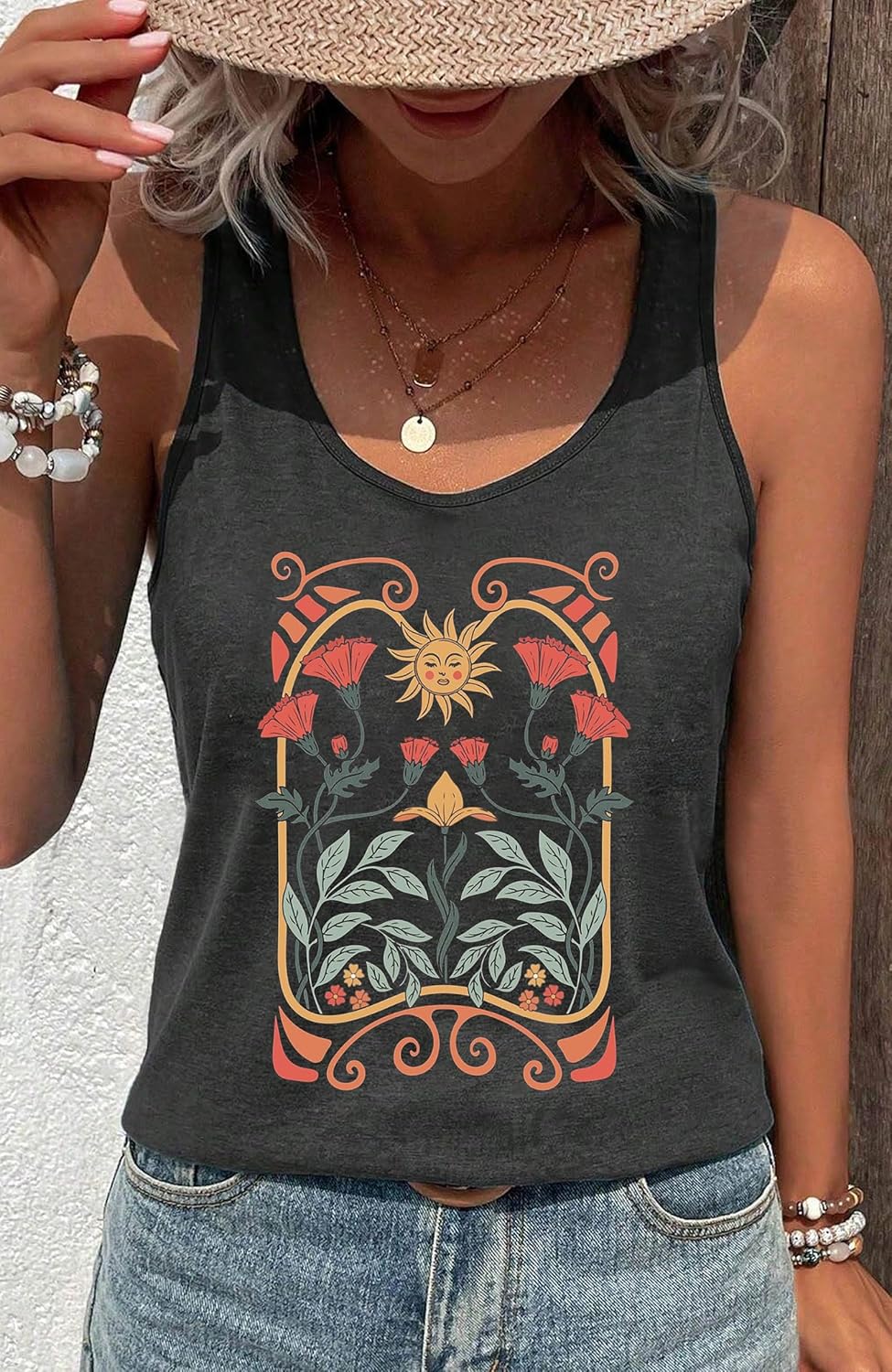 Country Concert Tank Tops Women Vintage Sunshine Racerback Tank Tops Summer Casual Classic-Fit Sleeveless T Shirt Cami - Image 3