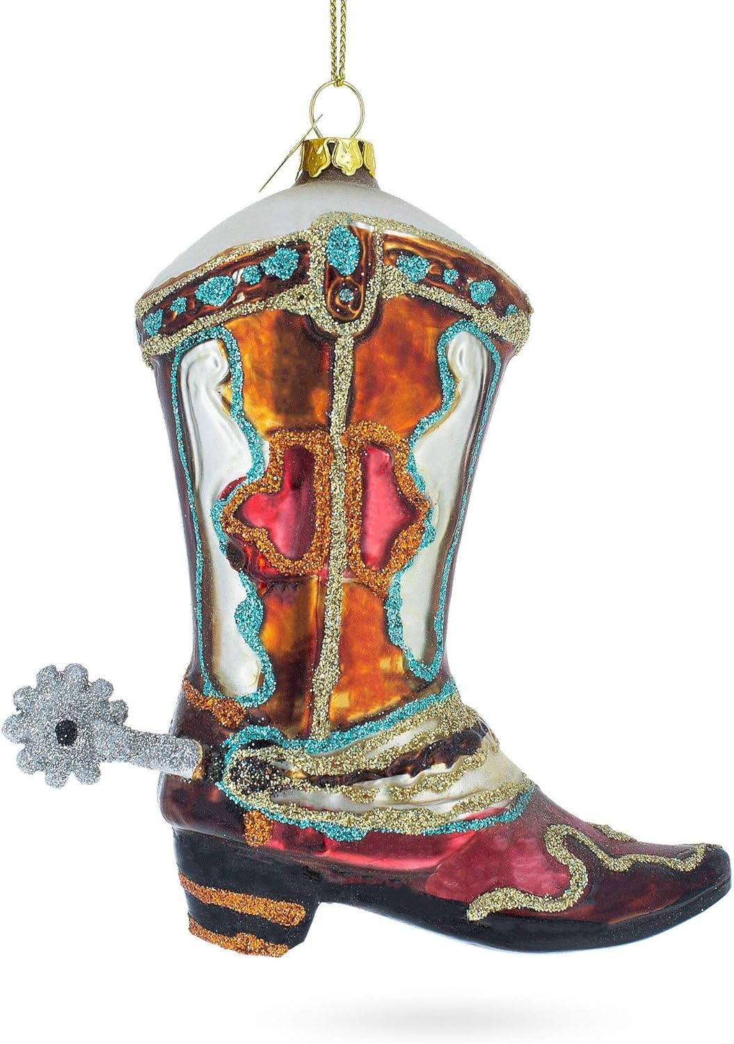Western Cowboy Boot Blown Glass Christmas Ornament - Image 7