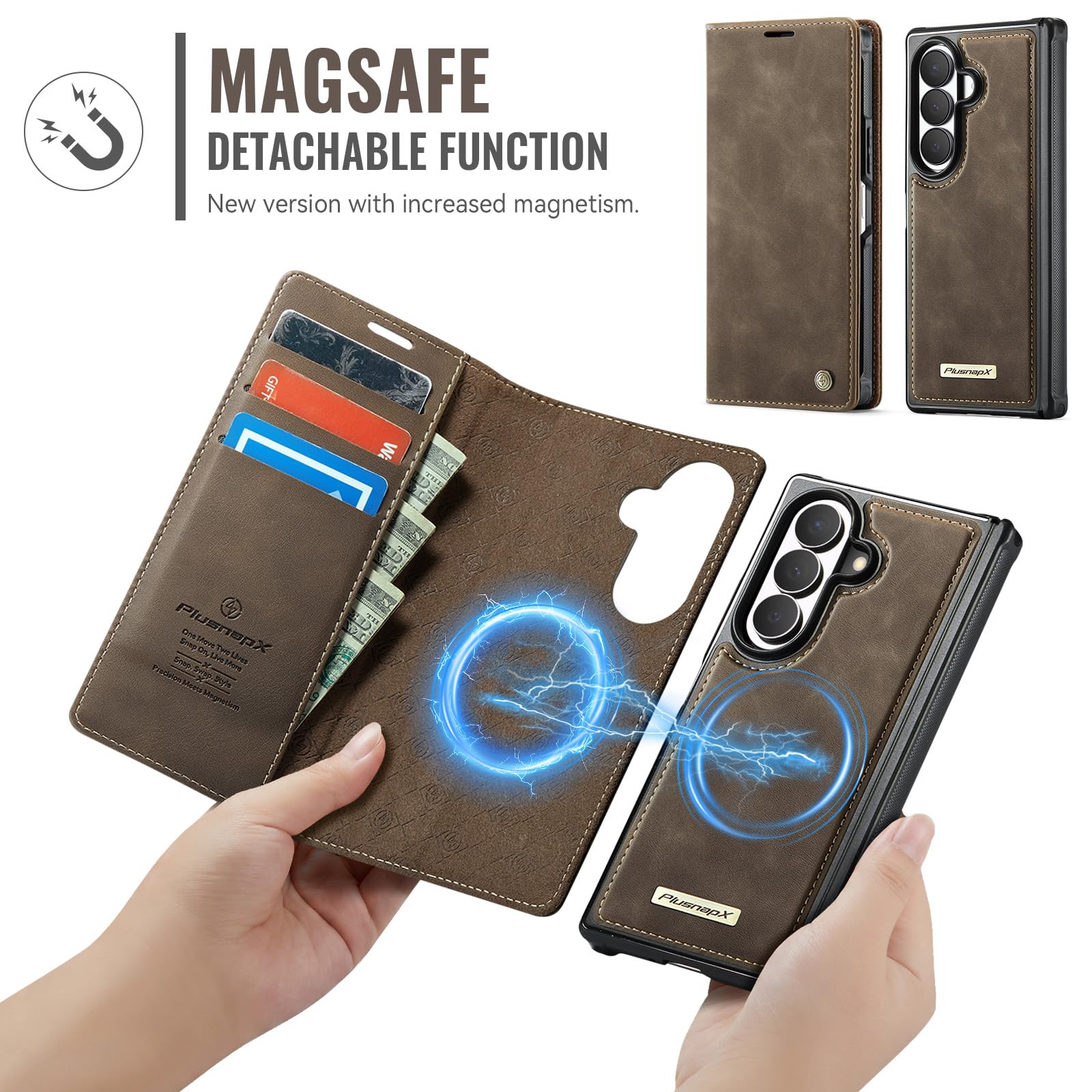 Custodia a portafoglio ultra magnetica per Samsung Galaxy Z Fold 8 | Compatibile con Magsafe, 2 in 1 staccabile, porta carte di credito con blocco RFID, antiurto, ricarica wireless