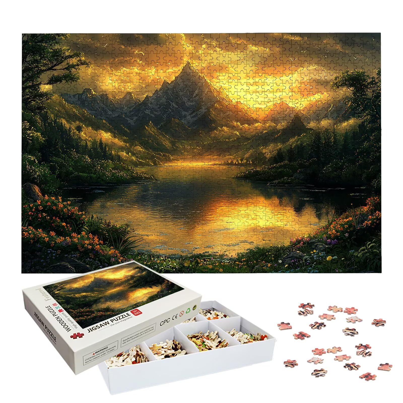 Puzzle 1500 Pezzi per Adulti Bambini, Puzzle Tramonto in Legno per Adulti, Puzzles Paesaggio Impegnativi, Giochi Educativo per Famiglie, Rompecapo con Scatola per Decorazioni Casa, Regalo Donna, -9030