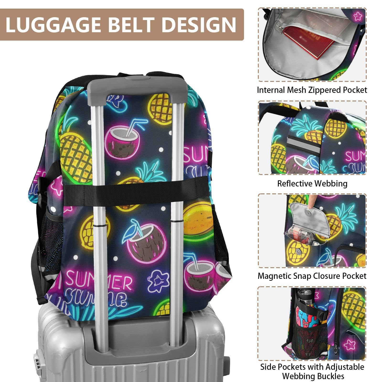 Plecak podróżny dla kobiet mężczyzn lato neonowe kokosowe mango ananas torba na książki dla nastolatek 44,5 cm plecak roboczy plecak biznesowy plecak