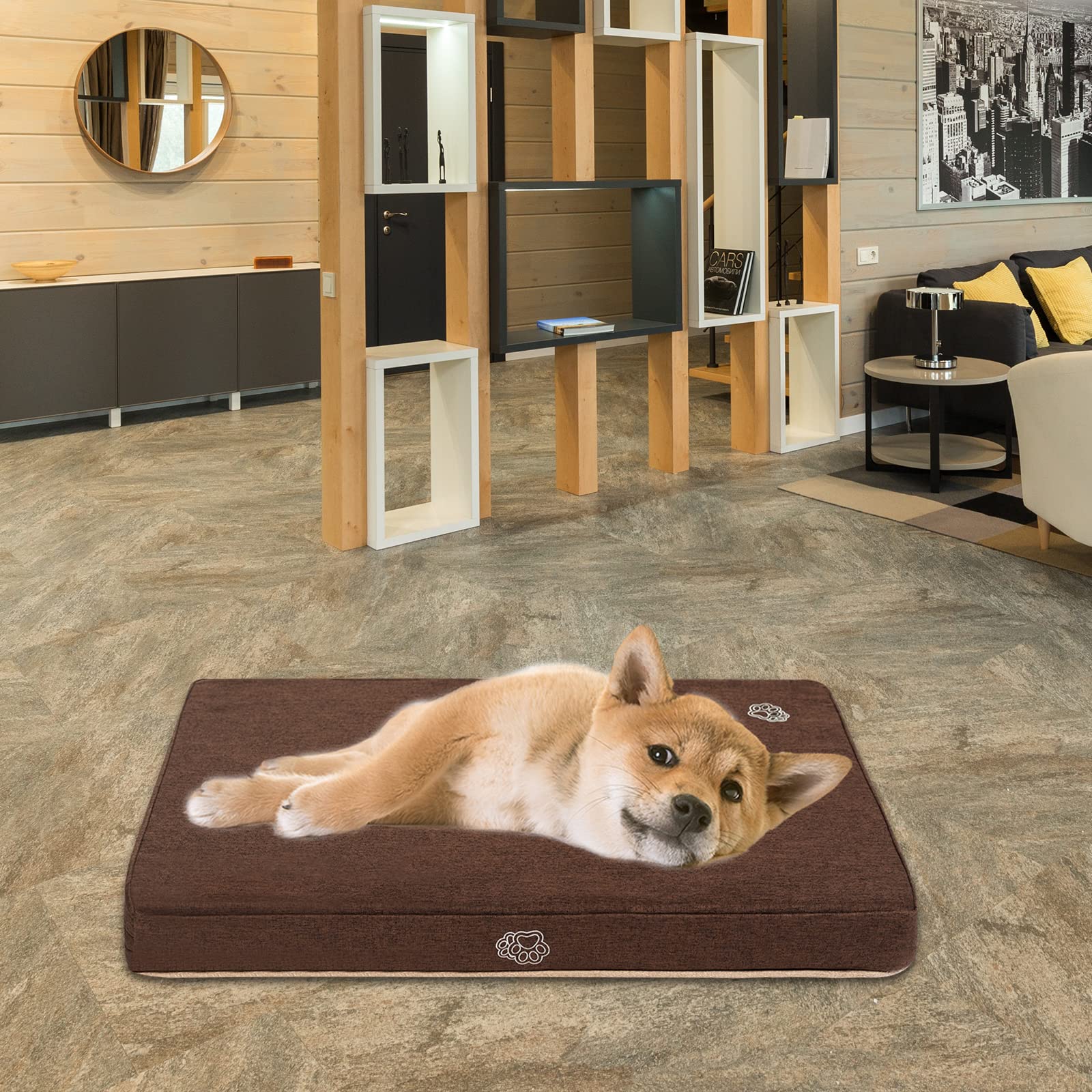 EMPSIGN Lit pour Chien réversible (Chaud et Froid), 76x50x7,5cm Coussin pour Chien avec Couche imperméable, Tapis Lavable pour Chiens de Taille Moyenne jusqu'à 20 kg