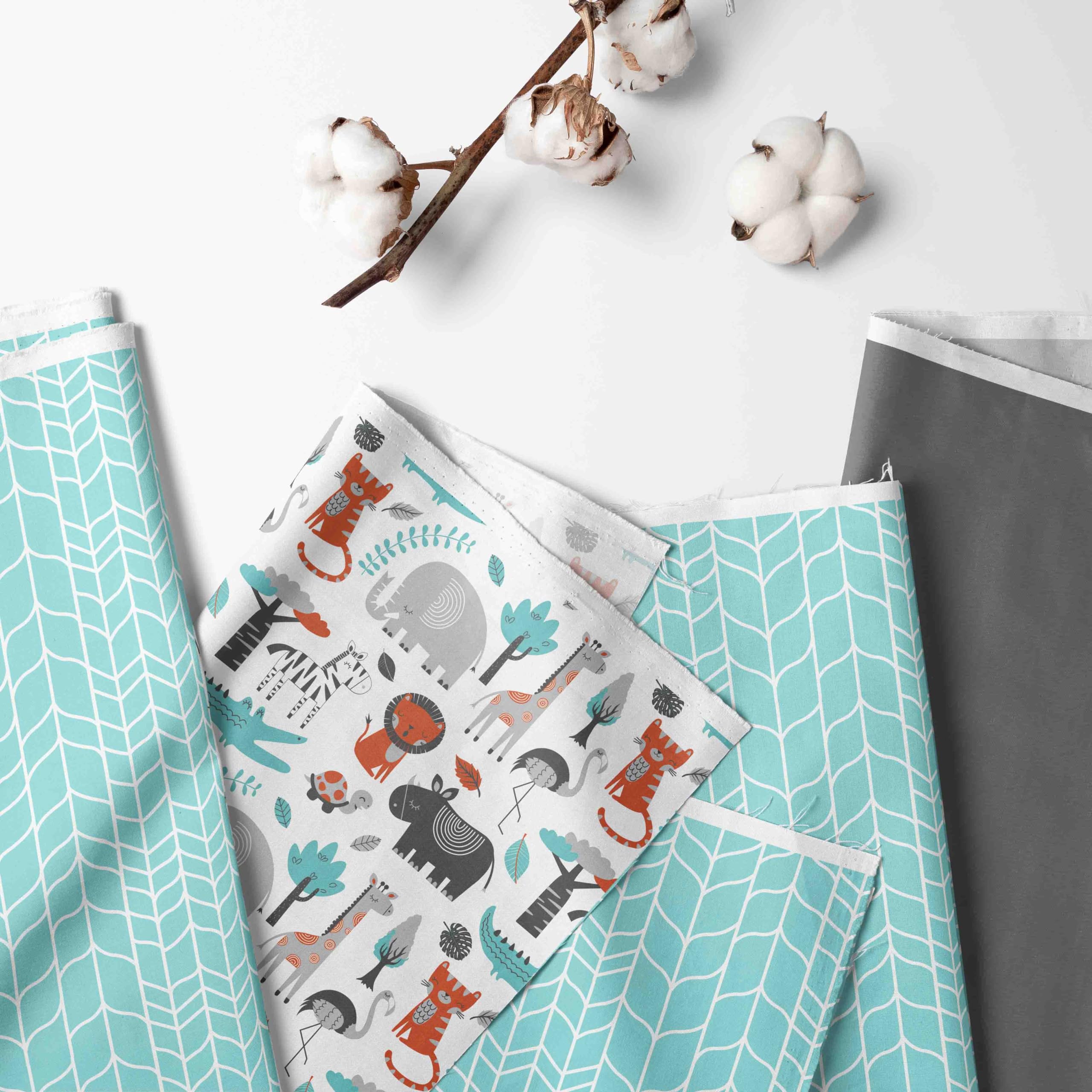 Bacati - Jungle Safari Animals 3 Piece Crib Bedding Set - Aqua Orange Gray