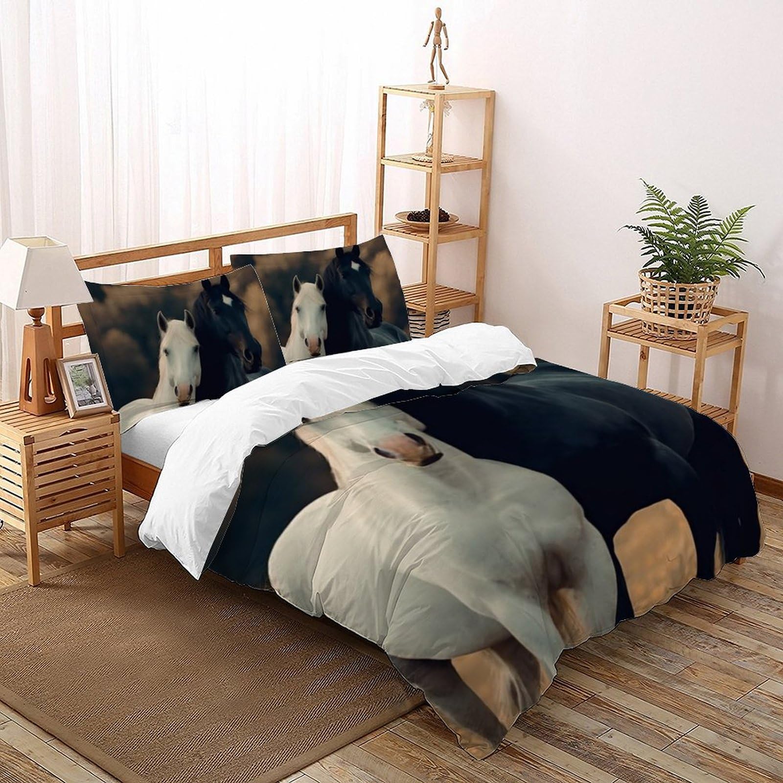 Housse de couette poney 200x200cm pour créer une chambre thème nature et animaux