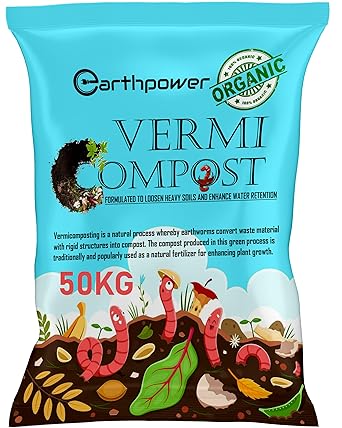 EARTHPOWER Vermicompost for Plants 50kg | Manure for Home Gardening | Organic Fertilizer for Plants Home Garden | Vermi Compost for Plant - image, photos