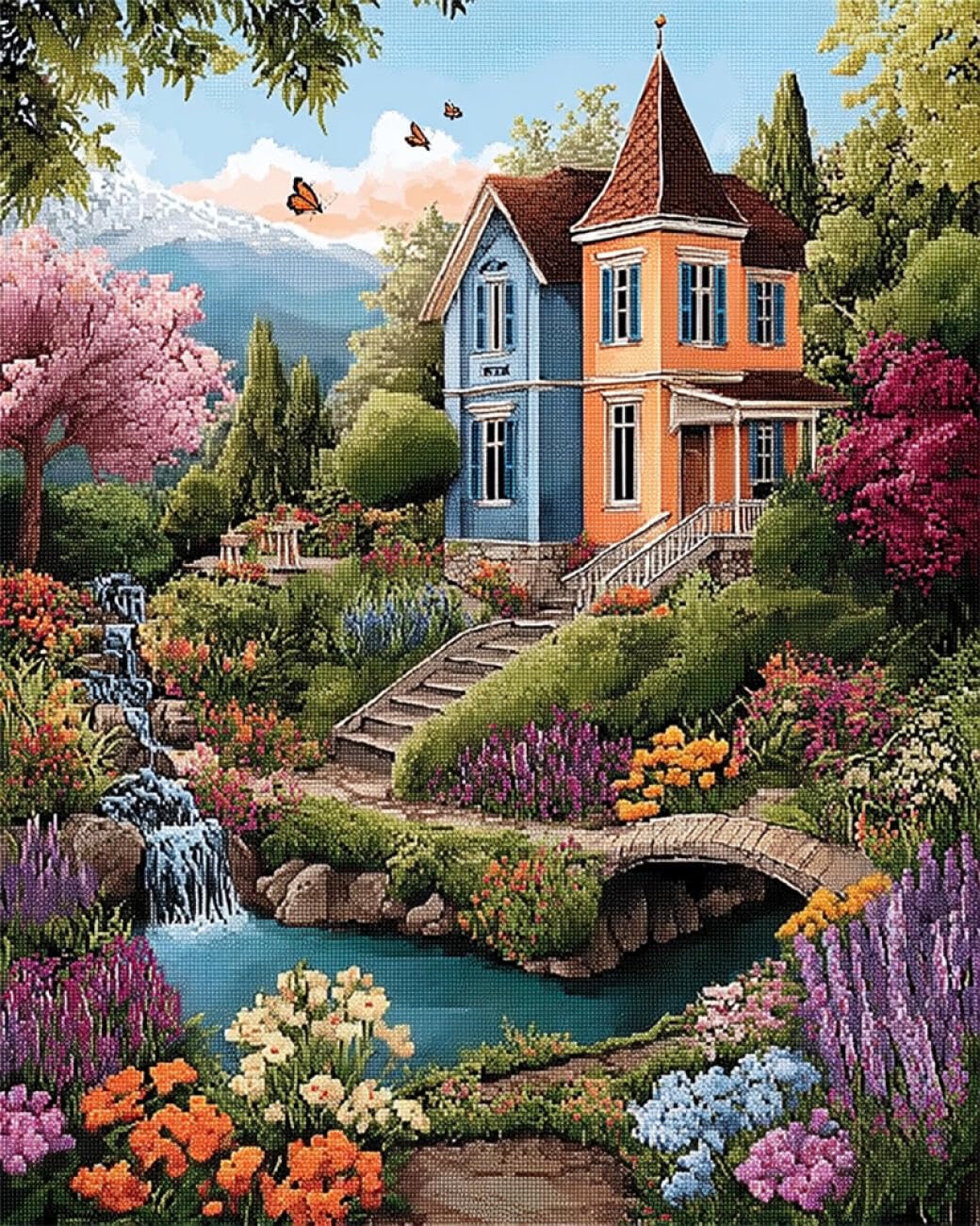 Rqwybcaxn Seed Bead Embroidery Kits Flowers and Houses 40x50cm