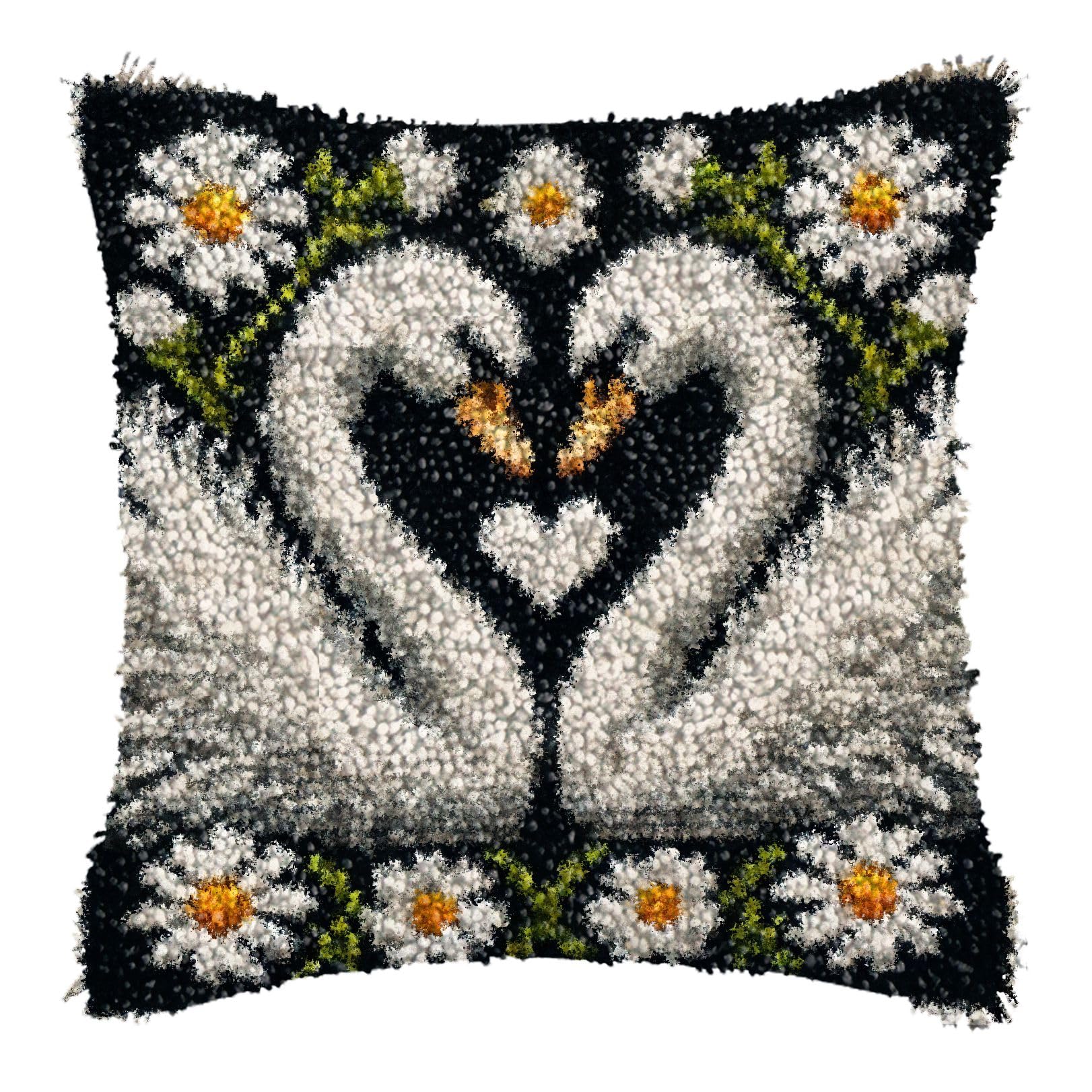 LAPATAIN Latch Hook Kits for Adults,Swans Pattern Color Printed Canvas DIY Throw Pillow Cover,Beginners Handmade Needlework Crafts Home Decoration