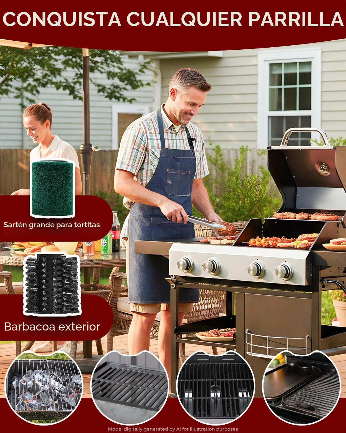 Cepillo de parrilla eléctrico Saker con 450 RPM y luz LED | Cepillo de limpieza de parrilla sin enredos con rodillo duradero | Kit completo de cepillo de 8 piezas y almohadilla de fregado | Regalo