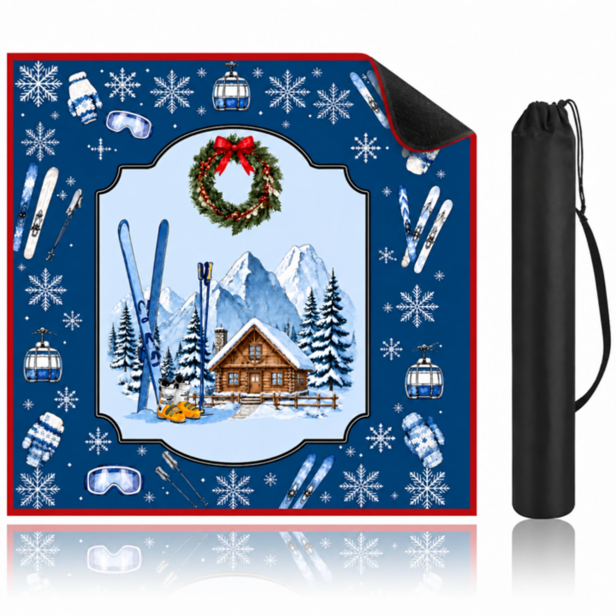 Ensemble de tapis de mahjong d'hiver avec sac de transport, bleu