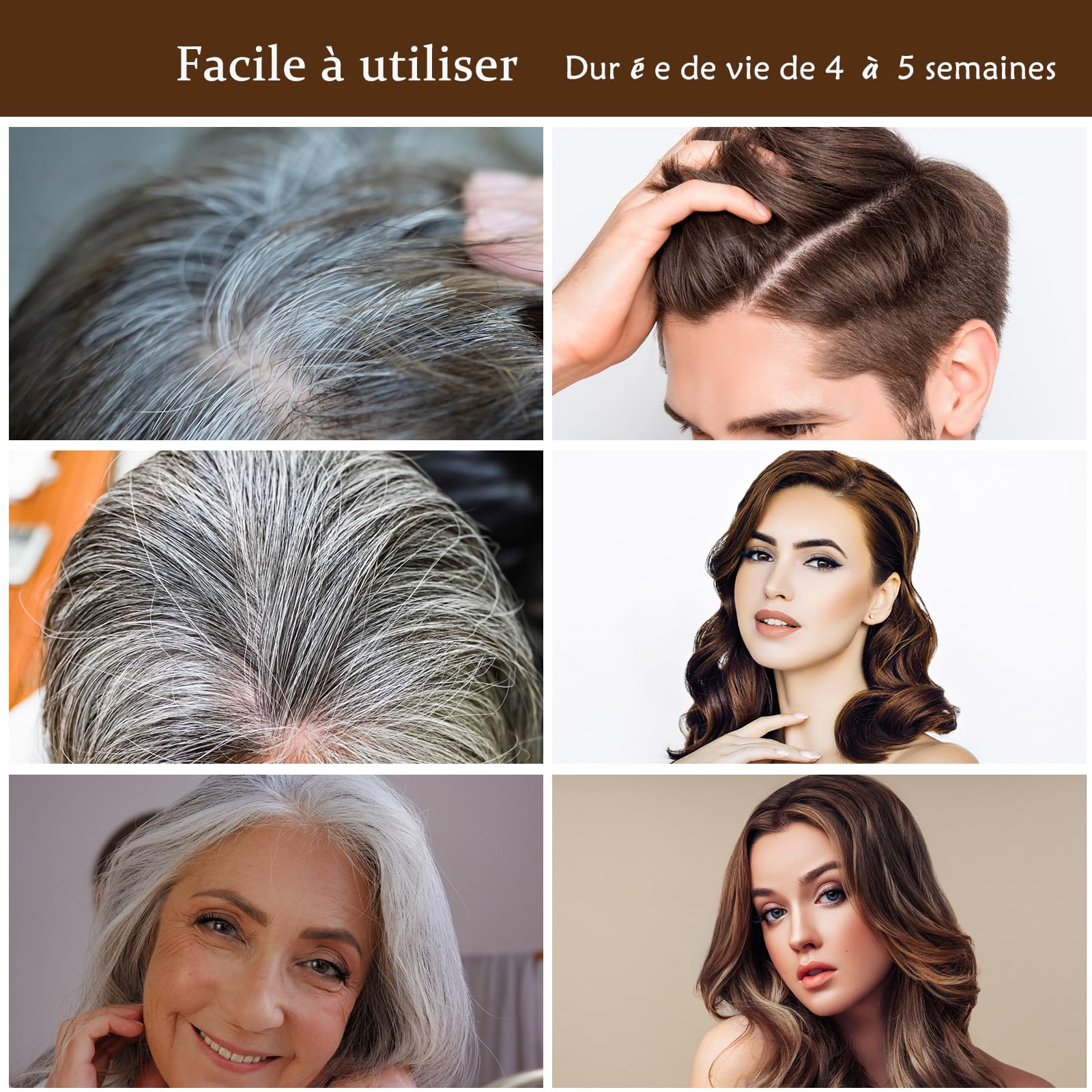 Shampoing Colorant Brun foncé Hair Dye Shampoo 3 en 1,Shampooing Instantané pour Cheveux,Shampooing Colorant Cheveux Blancs,Color Shampoo pour Hommes et Femmes 500ml（Brown）