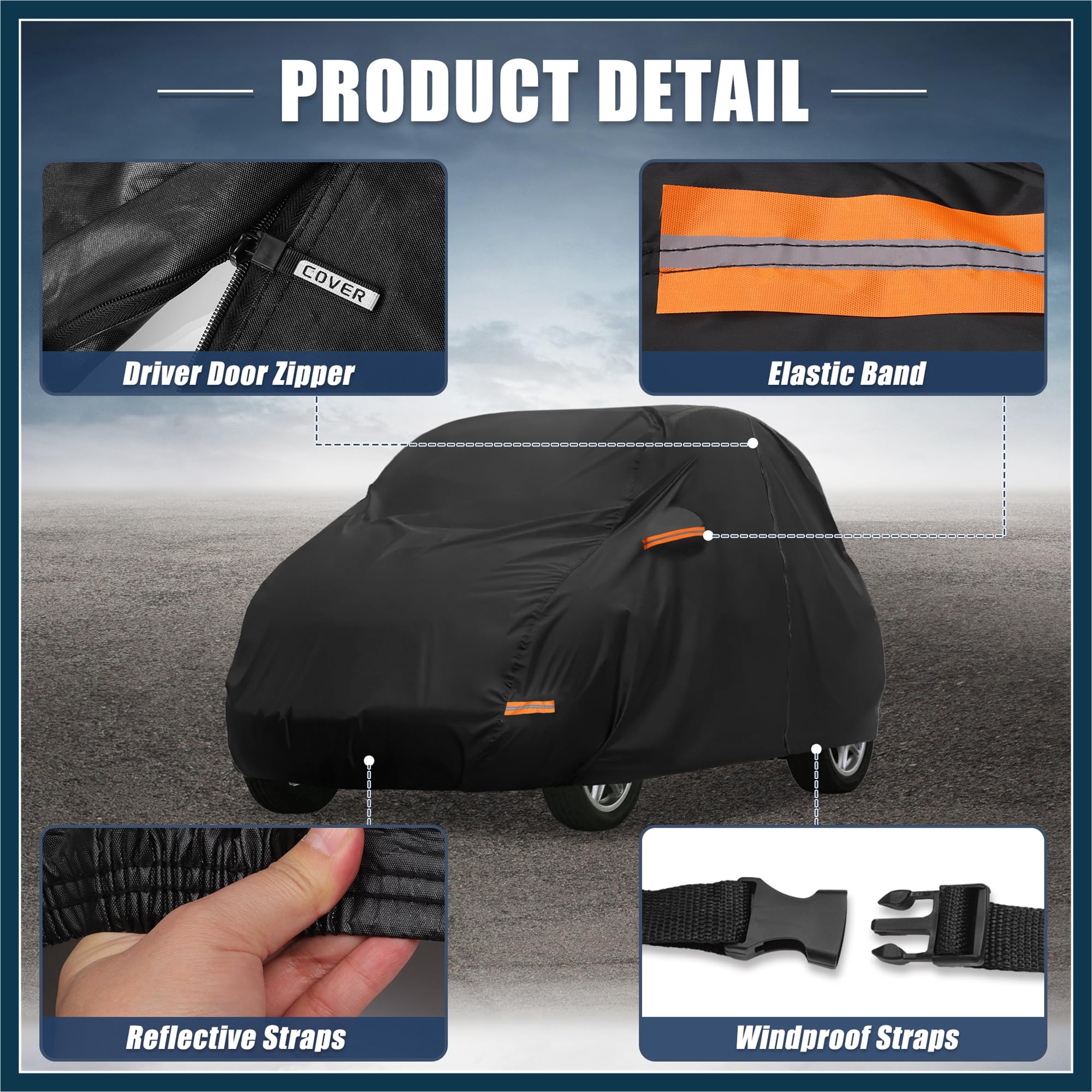 Funda de coche para Smart Fortwo 2007-2023 210D-PU Oxford, cubierta completa impermeable y resistente al viento, con cremallera para puerta del conductor