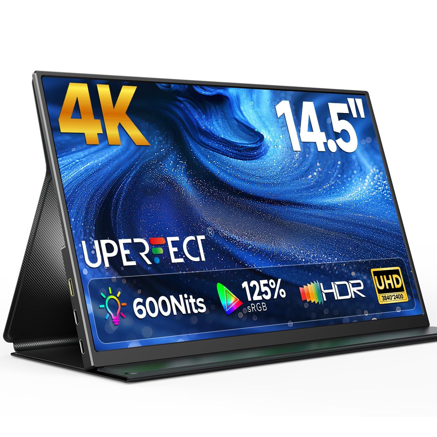 UPERFECT Monitor Portatile 14.5" 4K 3840×2400 UHD, 125% sRGB 600Nits 2000:1 Contrasto 16:10 Opaco, Ultra-Sottile con Struttura in Metallo, Monitor da Viaggio per Laptop, PC, Phone e Console di Gioco
