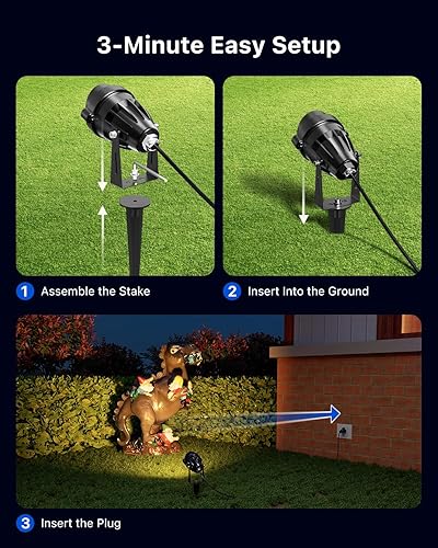 Miniatura 8 de Paquete de 4 focos RGB de Halloween para patio al aire libre, impermeables, 110 V, con cable que cambia de color, luz con control remoto para