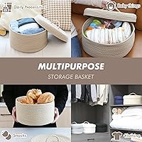 Vista 66 de Sea Team Round Cotton Rope Storage Basket with Lid, Lidded Woven Storage Bin, Nursery Storage Container, Diaper Caddy, Baby Shower Basket, Box, Cream