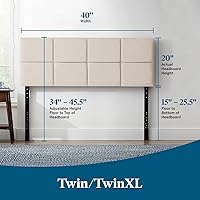 Vista 131 de LUCID - Cabecera tapizada de altura media, capitoné de diamantes, acolchado poliéster, altura ajustable 34 a 46 in, fácil montaje compatible