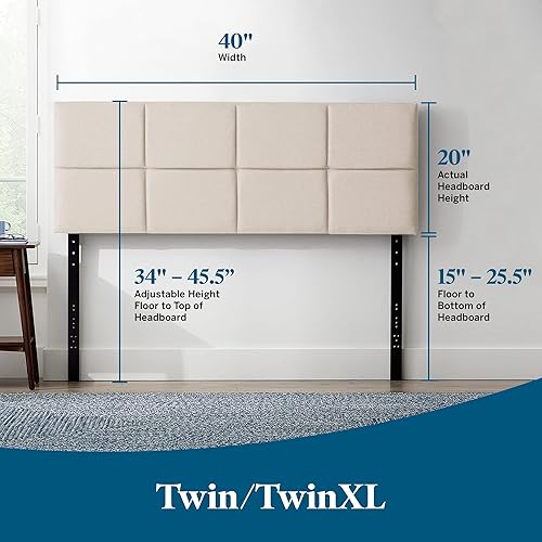 Miniatura 157 de LUCID - Cabecera tapizada de altura media, capitoné de diamantes, acolchado poliéster, altura ajustable 34 a 46 in, fácil montaje compatible