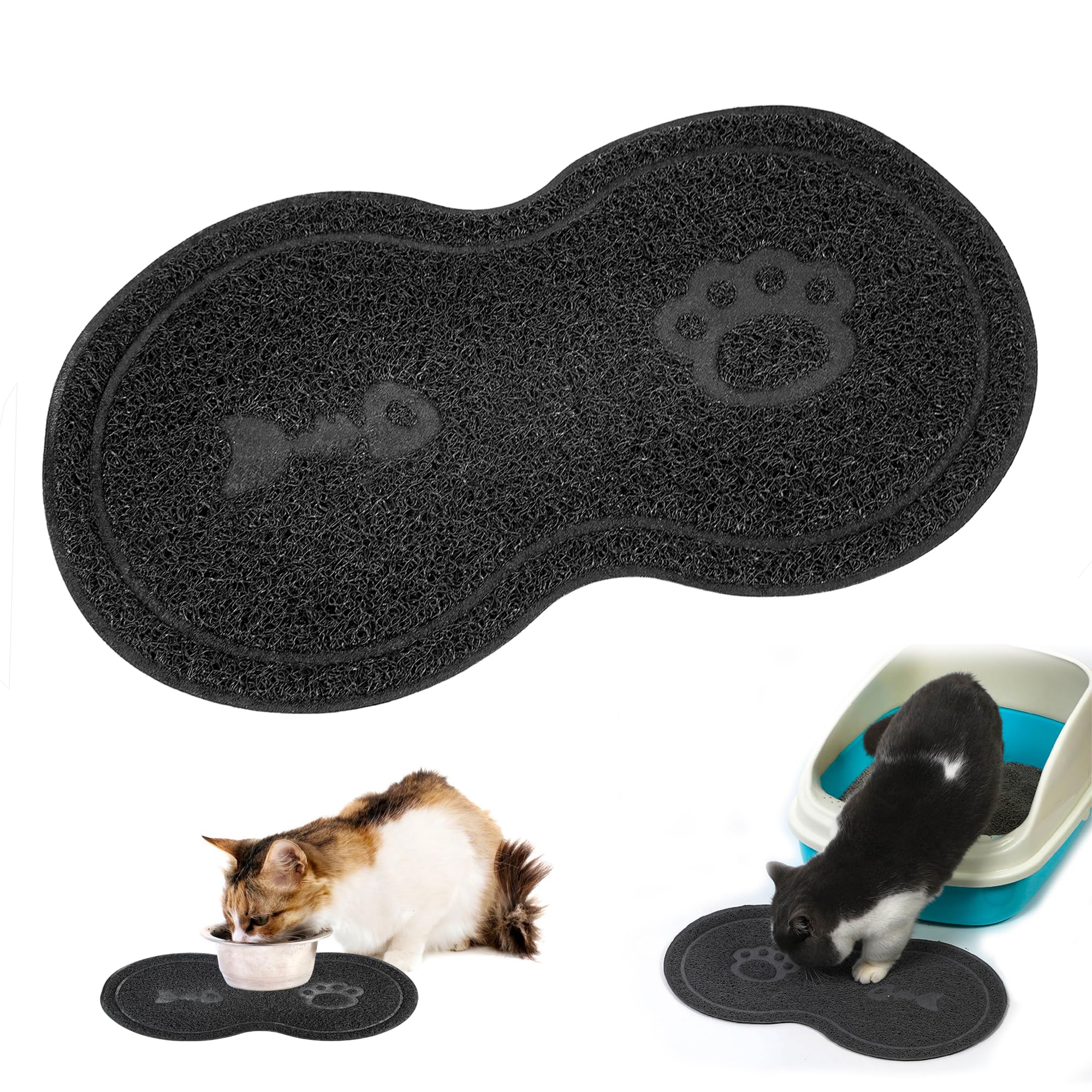 Cat Litter Mat, 2 and 1 Function, Suitable for Feeding Bowl Mat Cat Litter Tray Mat, 45 x 26 cm, Peanut Look Cat Litter Mat