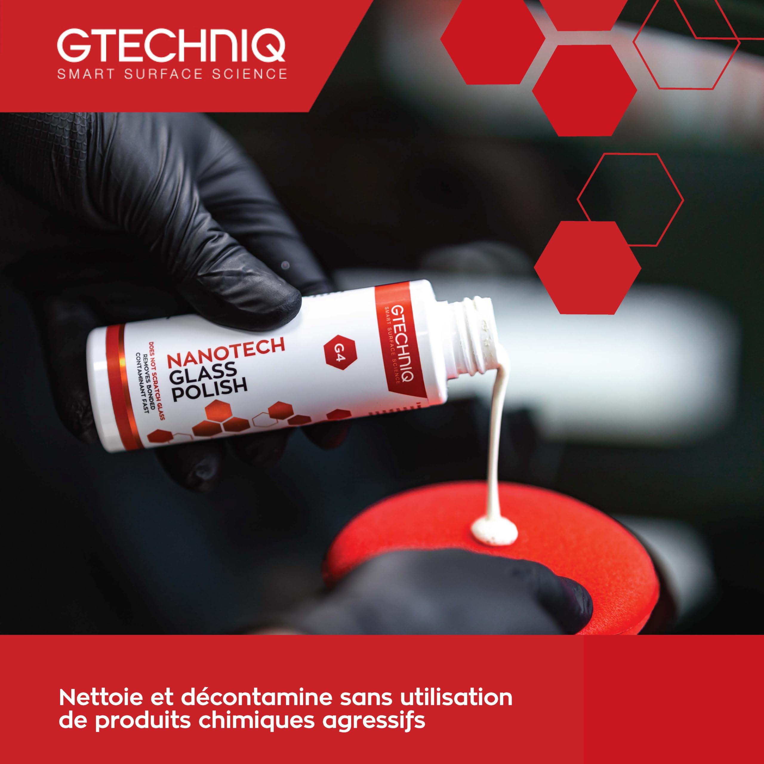 Gtechniq G4 Polish vitres 100ml - Poli le verre sans rayures et sans traces, dissout la saleté et élimine les contaminants, taches de calcaire et voiles ternes, laisse une finition cristalline