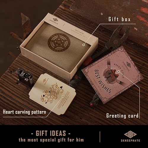 Miniatura 7 de Billeteras de cuero para hombre, billetera plegable para hombre, lobo, bloqueo Rfid, regalo para él, marido (marrón)