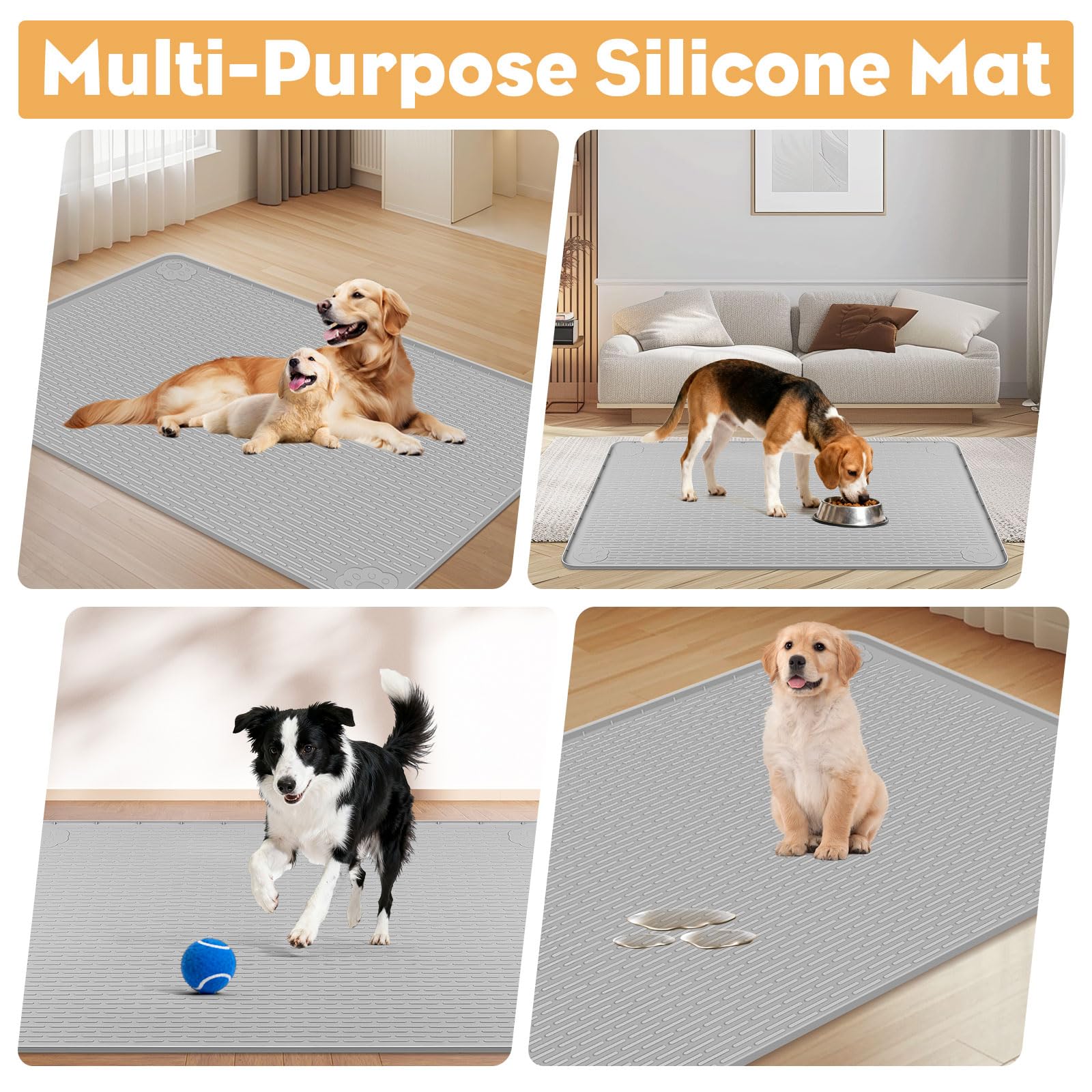 40 x 28 pollici Supporto Tappetini Igienici, Kalolary Silicone Cani Cuccioli Supporto Tappetini Igienici Cani Tappetino Igienico Riutilizzabile Addestramento Cani Prova Perdite Bordo Rialzato (Grigio)