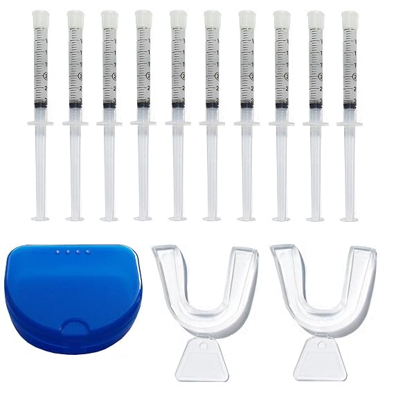 Teeth Whitening Kit 22% Carbamide Peroxide 10 Tooth Bleaching Gel Syringe Dispensers, 2 Moldable Dental Trays With Storage Case