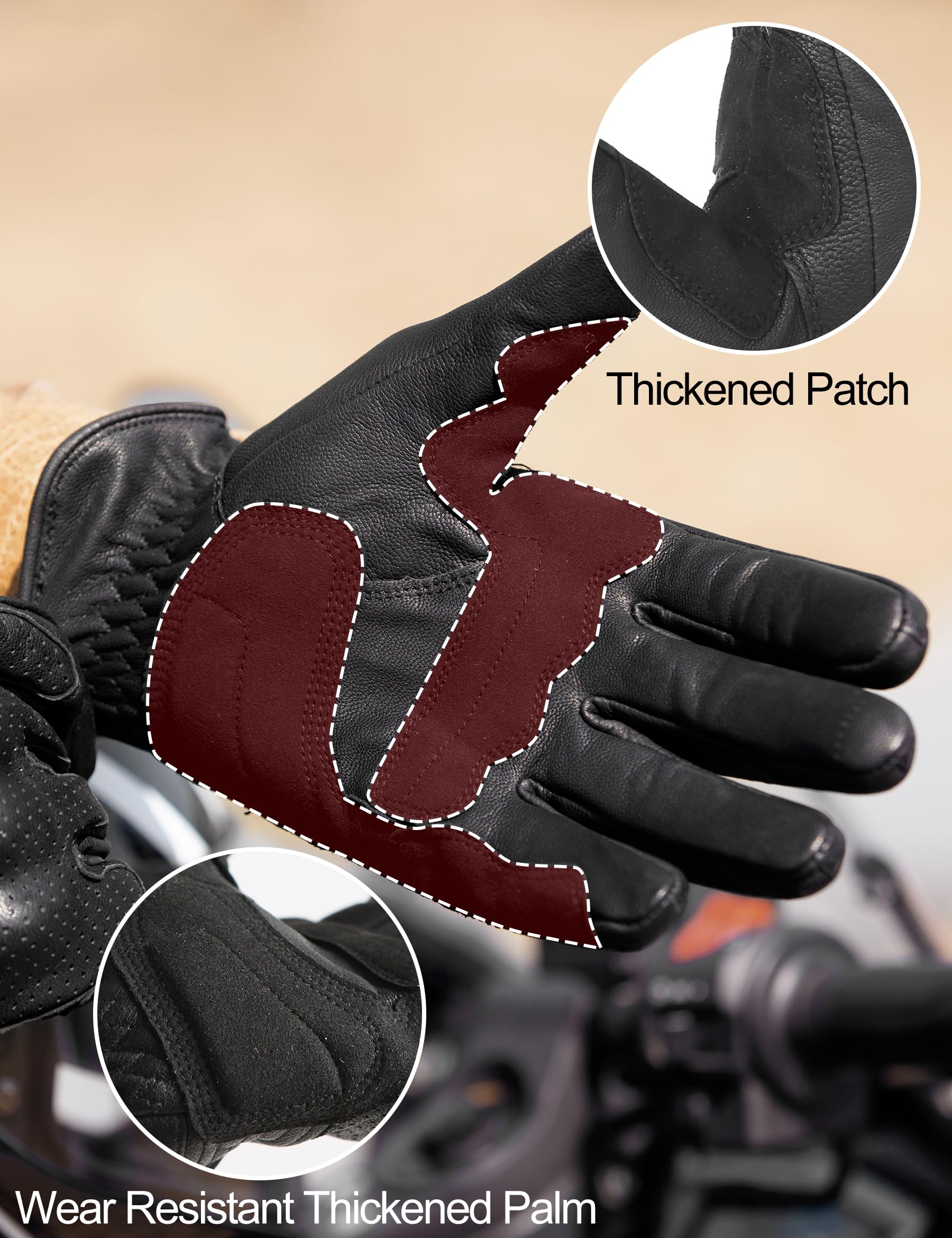 INBIKE Guantes Moto De Piel Cuero 100% con Buen Agarre Y Ventilación, Guantes Motocicleta Vintage con Protecciones Profesional En Los Nudillos(IM805)